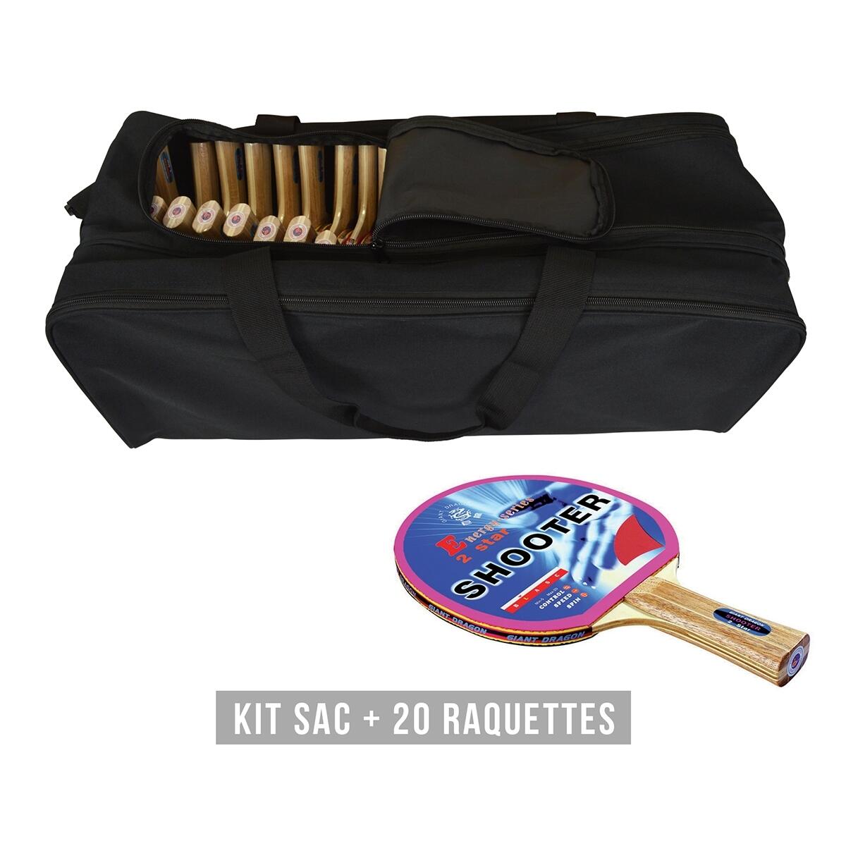 Sporti France - Kit Raquette (sac + 20 Raquettes) Sporti Shooter - Raquette De Tennis De Table - Noir - Anatomique - Decathlon