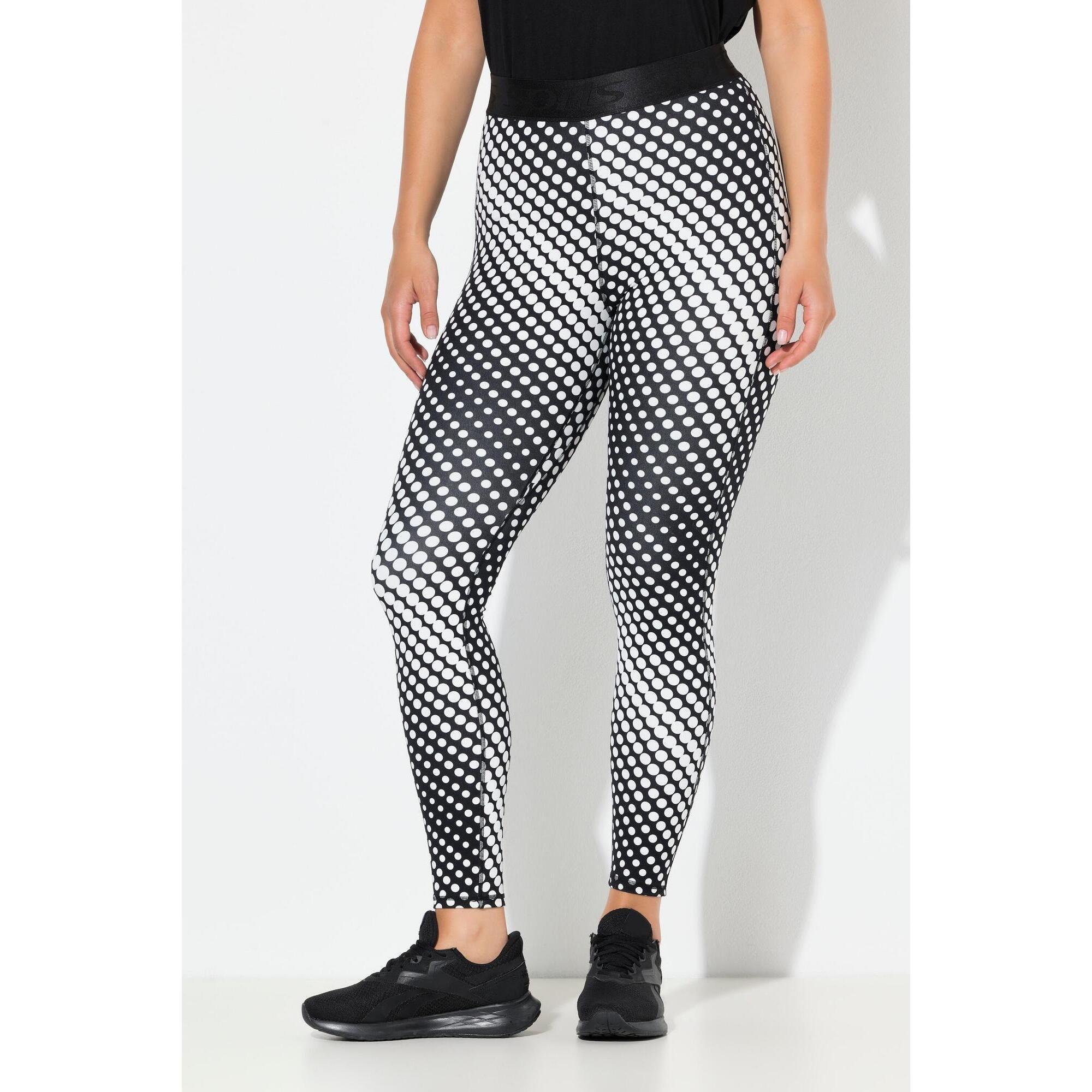Ulla Popken - Femme Legging De Sport Matière Séchant Rapidement Motif Pois Et Taille Élastique - Legging - Noir - Decathlon