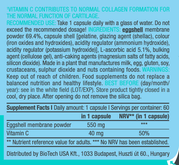 Eggshell menbrane - 60 capsules de Biotech USA 3/5