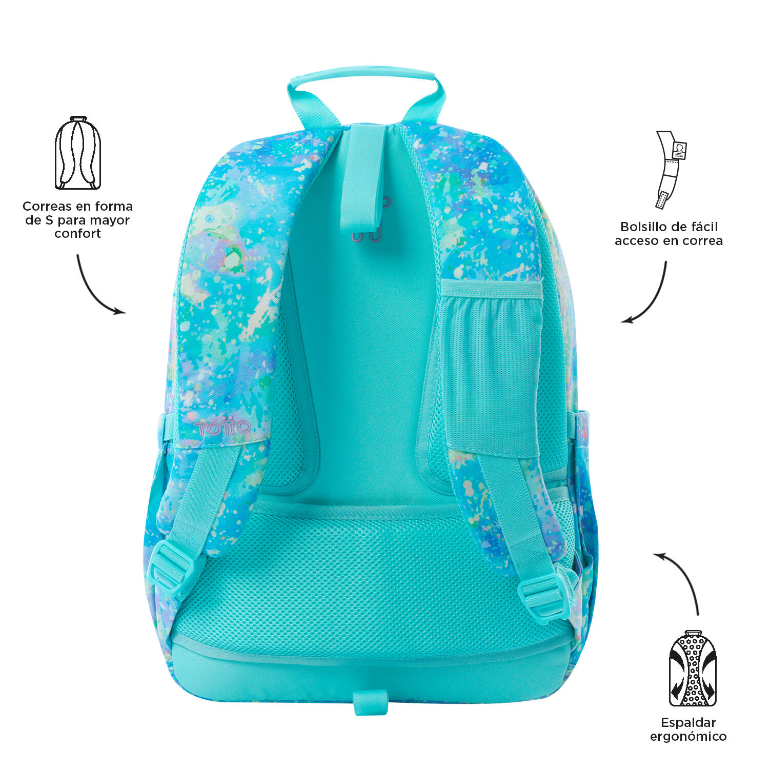 Totto Mochila escolar Acuareles Glitter Poliéster 33 x44 x14 cm 3/5