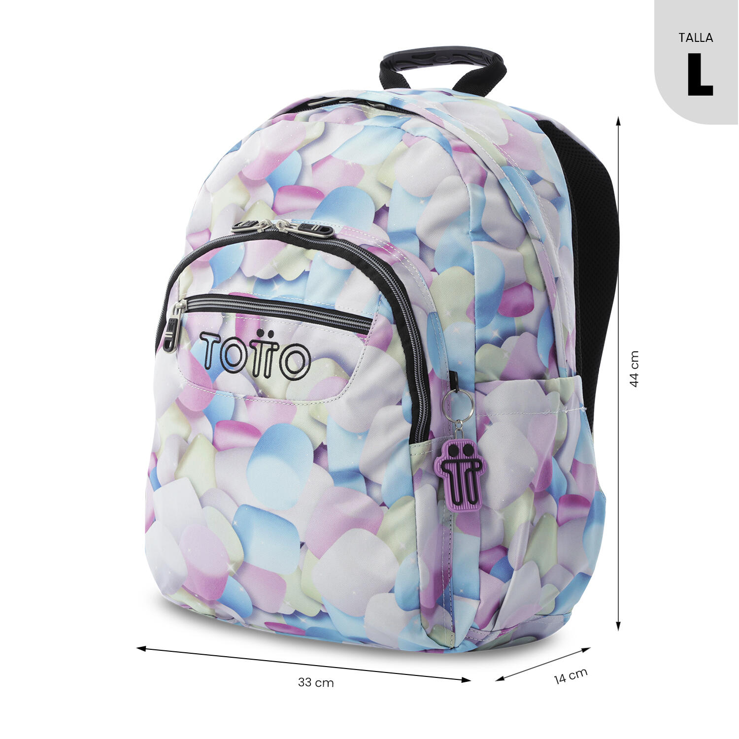 Totto Mochila escolar Acuareles Glitter Corazones pastel Poliéster reciclado 33 3/5