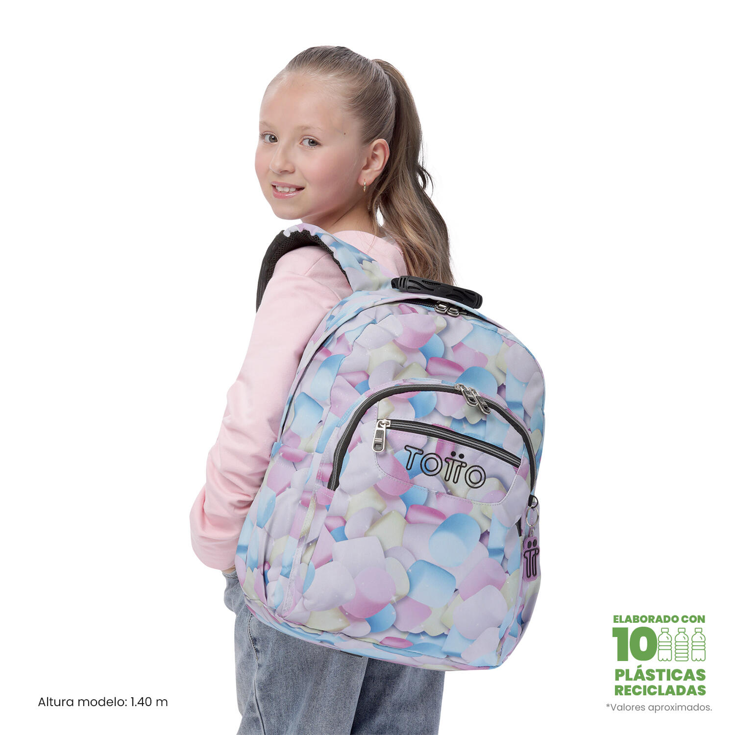 Totto Mochila escolar Acuareles Glitter Corazones pastel Poliéster reciclado 33 2/5