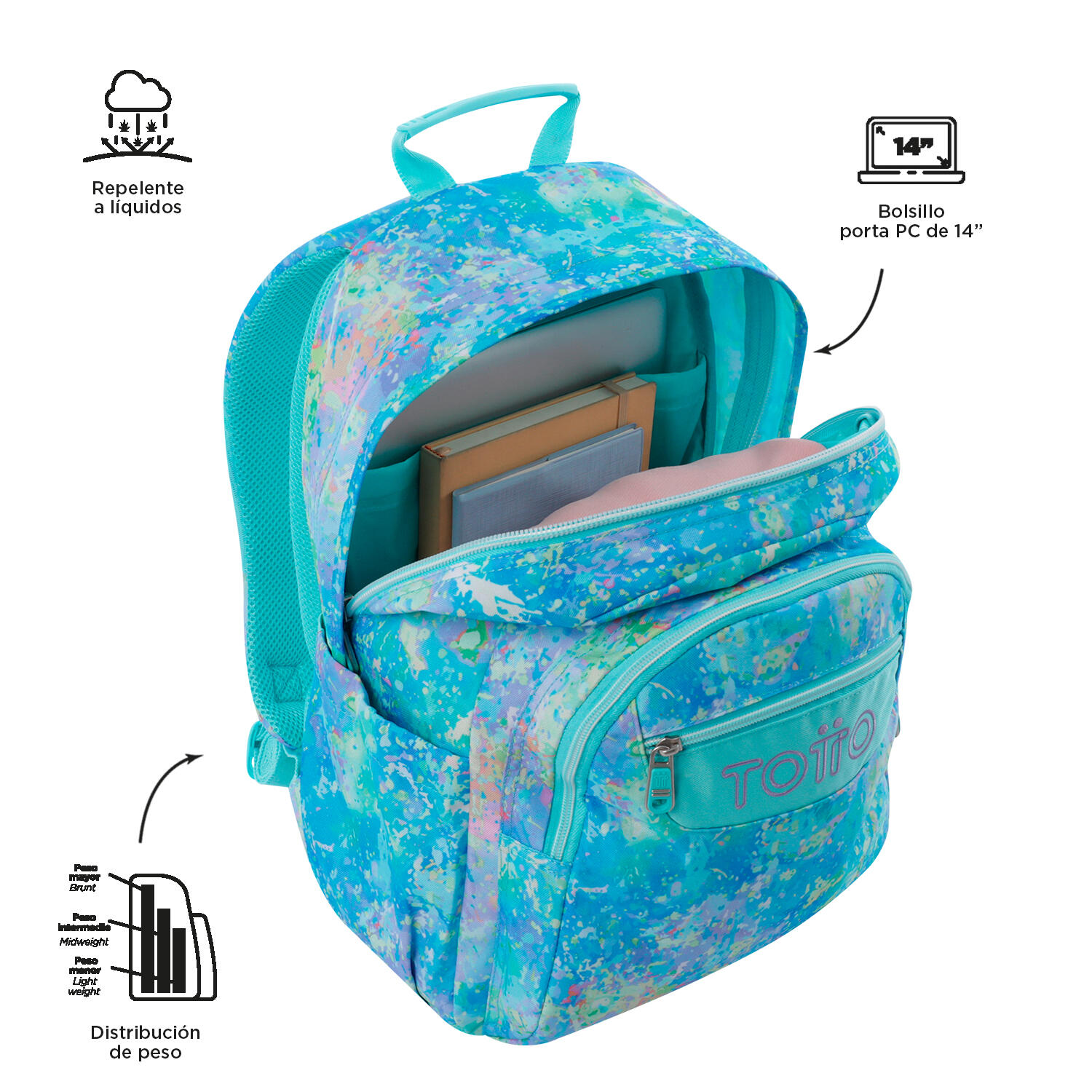 Totto Mochila escolar Acuareles Glitter Poliéster 33 x44 x14 cm 4/5