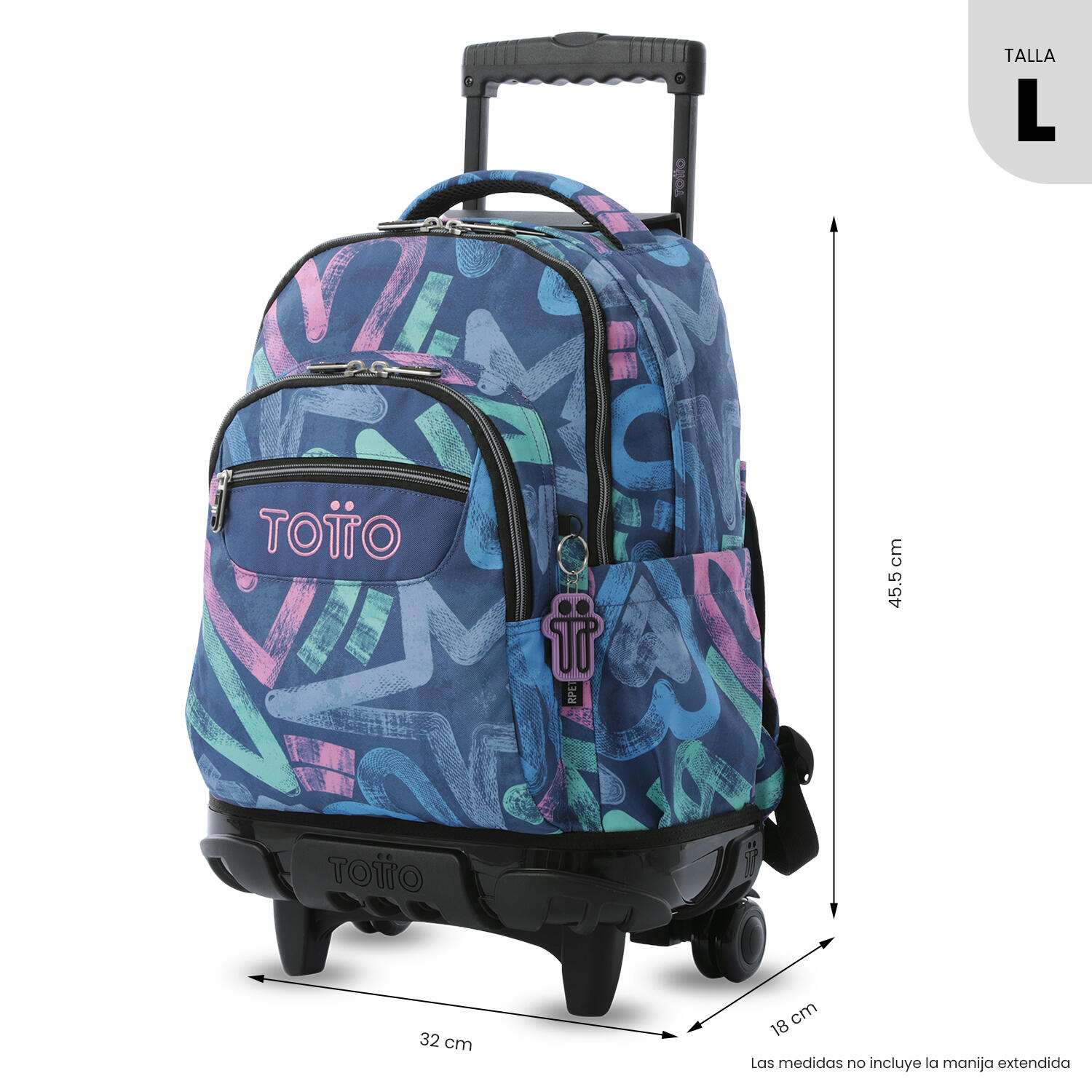 Totto Mochila escolar ruedas Renglones Graffiti pastel Poliéster reciclado 32 x 3/5