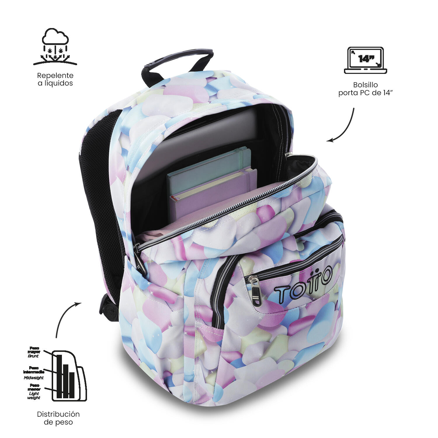 Totto Mochila escolar Acuareles Glitter Corazones pastel Poliéster reciclado 33 5/5