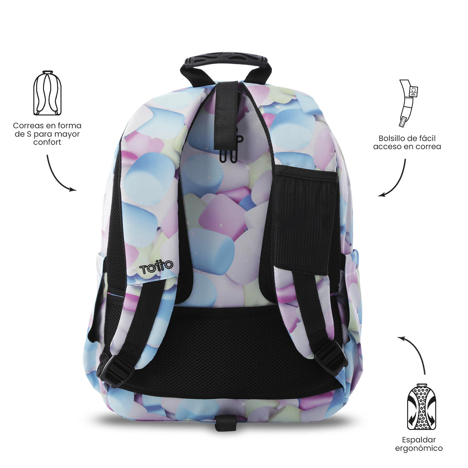 Totto Mochila escolar Acuareles Glitter Corazones pastel Poliéster reciclado 33 4/5