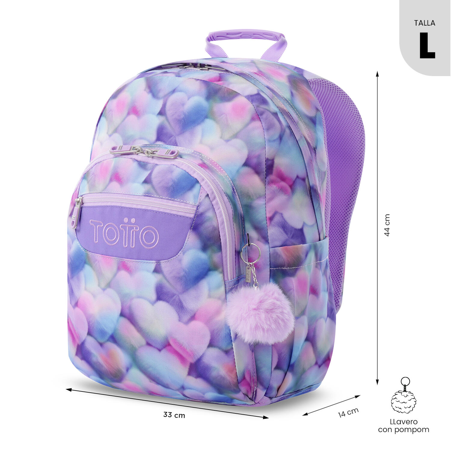 Totto Mochila escolar Acuareles Corazones Poliéster reciclado 33 x44 x 14 cm 3/5