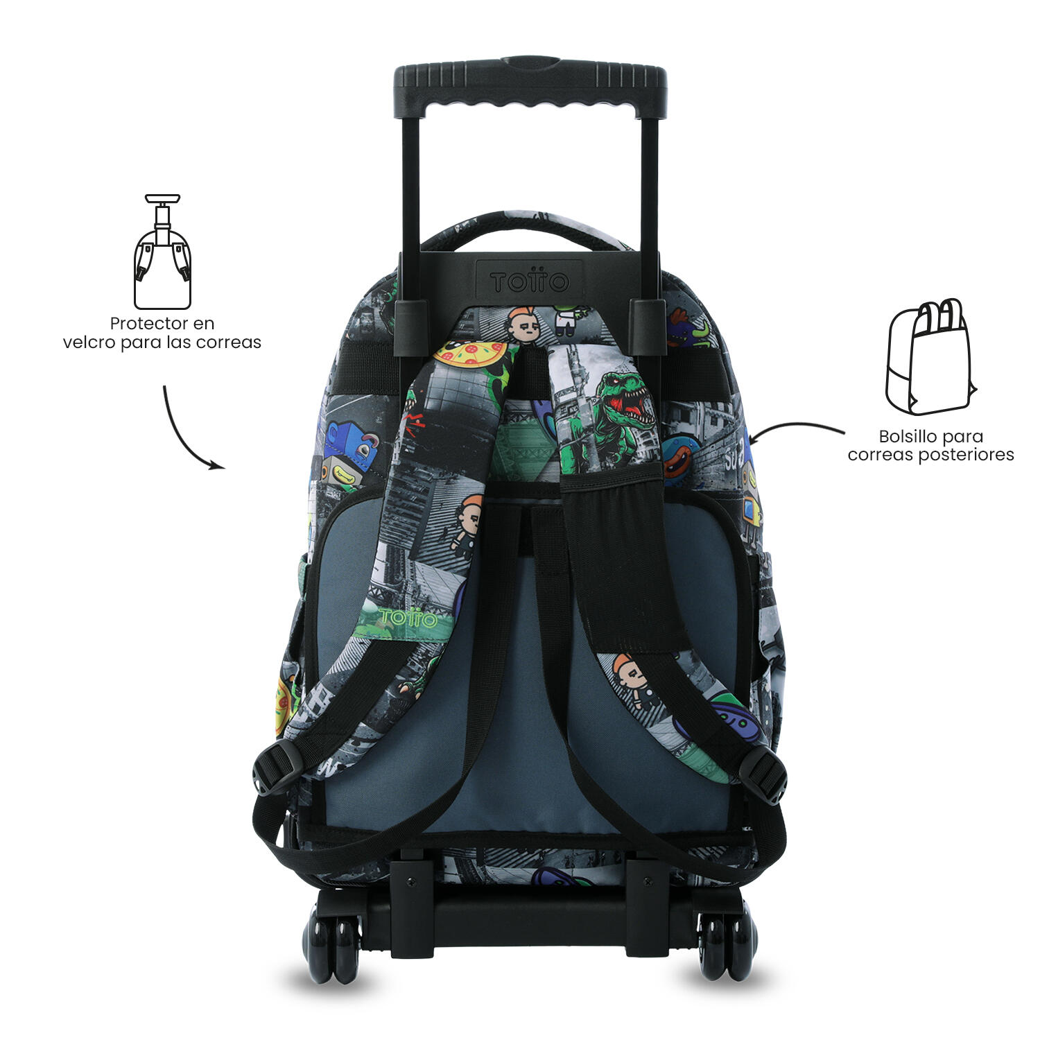 Totto Mochila escolar ruedas Renglones Invasión galáctica Poliéster reciclado 3 3/5