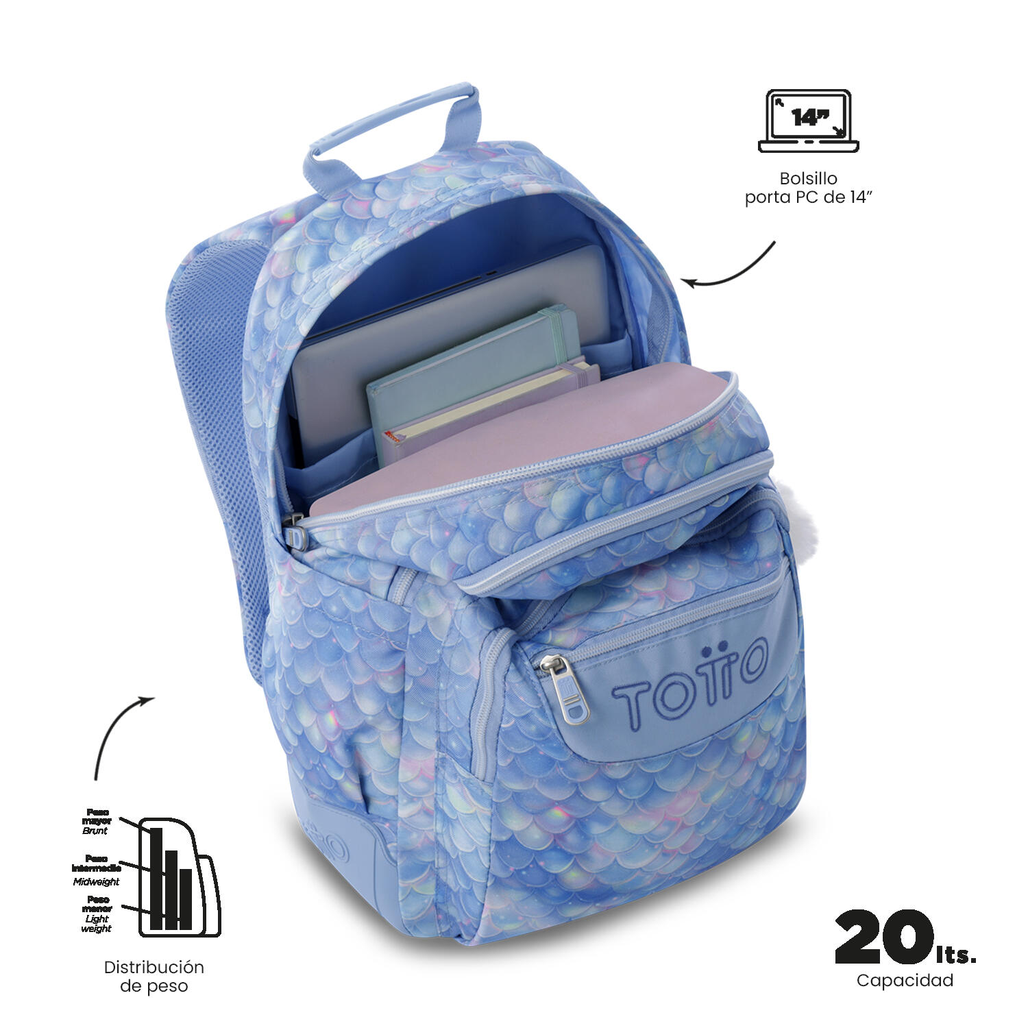 Totto Mochila escolar Rayol Escamas Poliéster reciclado 33 x44 x 13.5 cm 5/5
