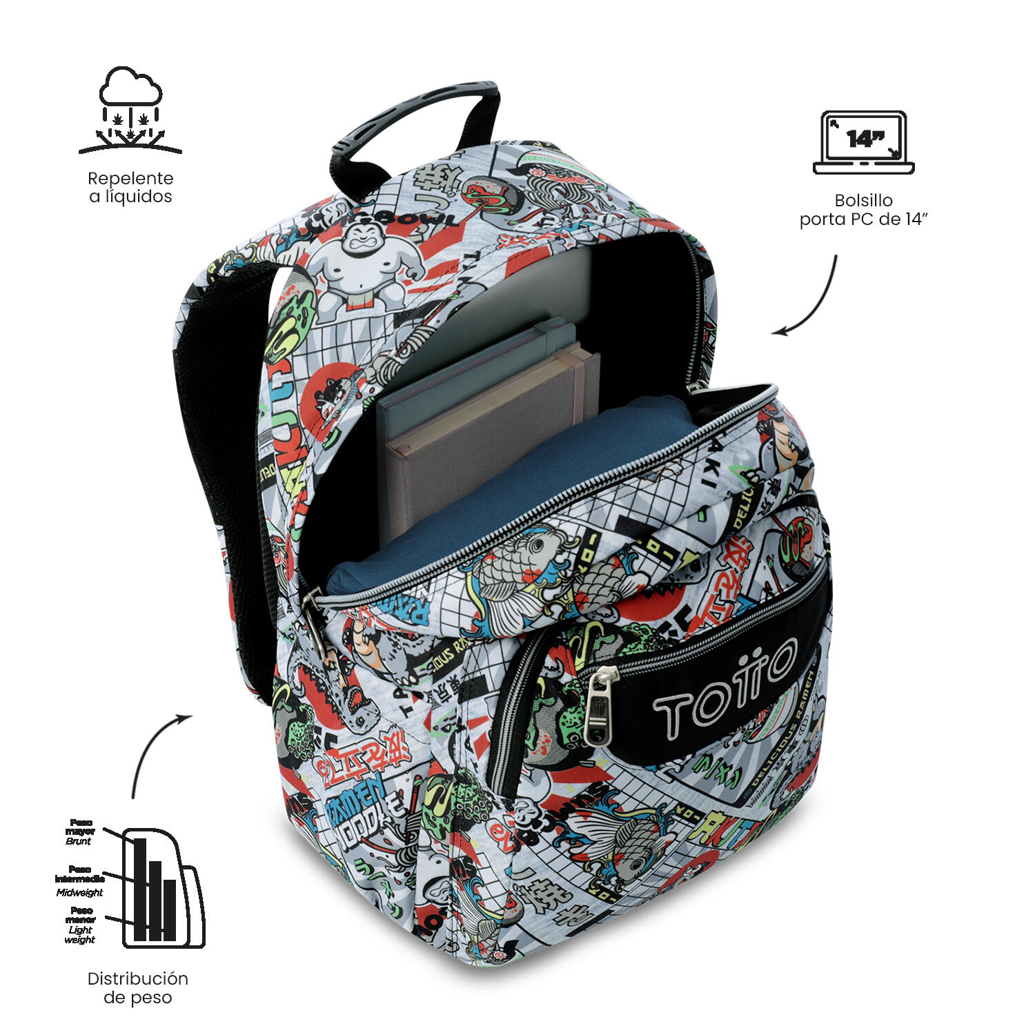 Totto Mochila escolar Acuareles Ramen Poliéster reciclado 33 x44 x 14 cm 5/5