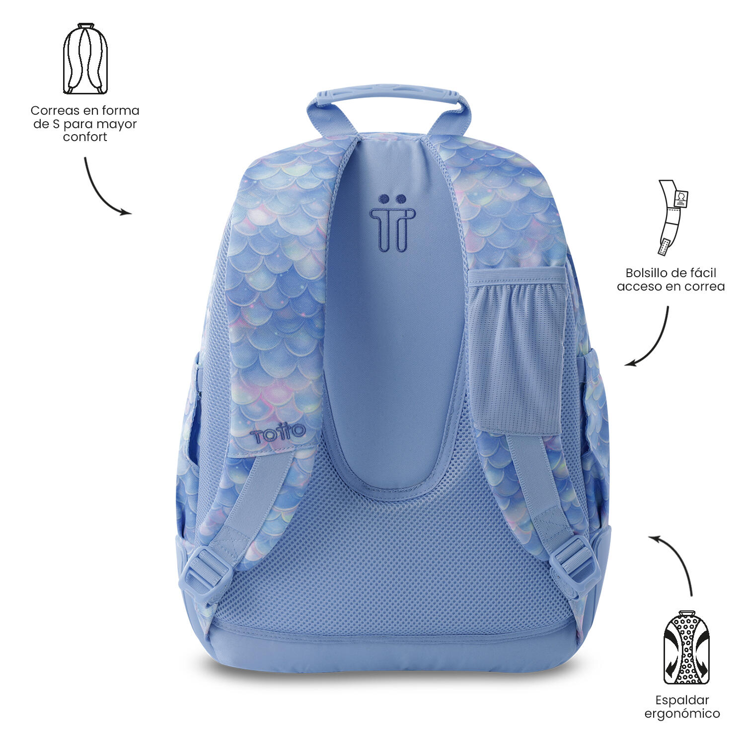 Totto Mochila escolar Rayol Escamas Poliéster reciclado 33 x44 x 13.5 cm 4/5