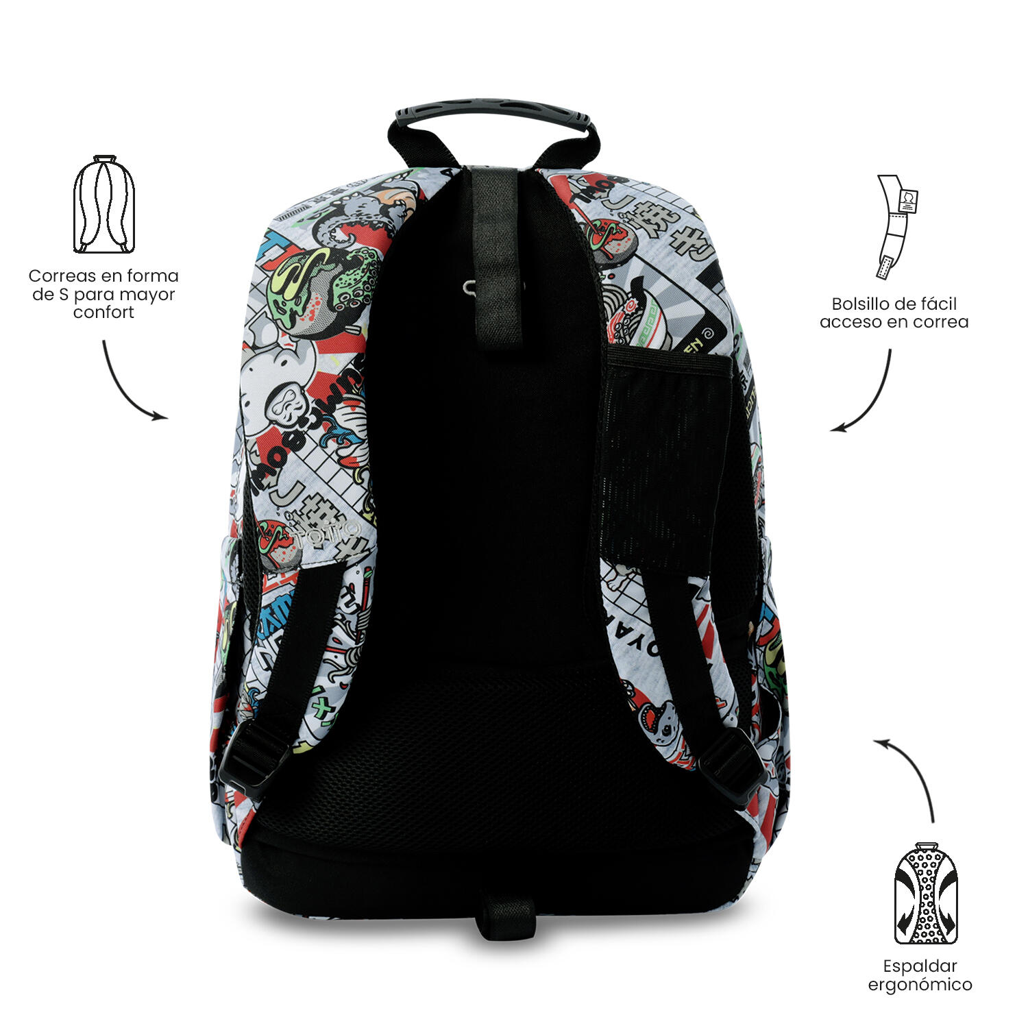 Totto Mochila escolar Acuareles Ramen Poliéster reciclado 33 x44 x 14 cm 4/5