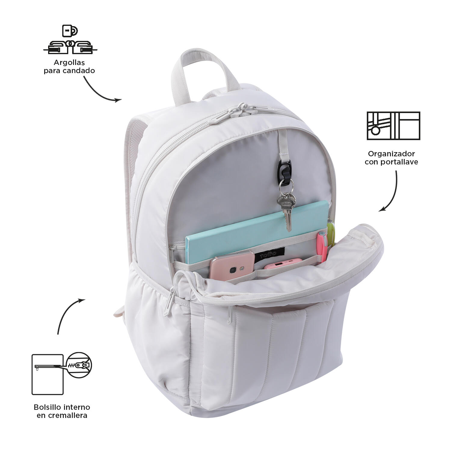 Totto Mochila urbana Plaine White Sand Poliéster 44 x31 x16 cm 5/5