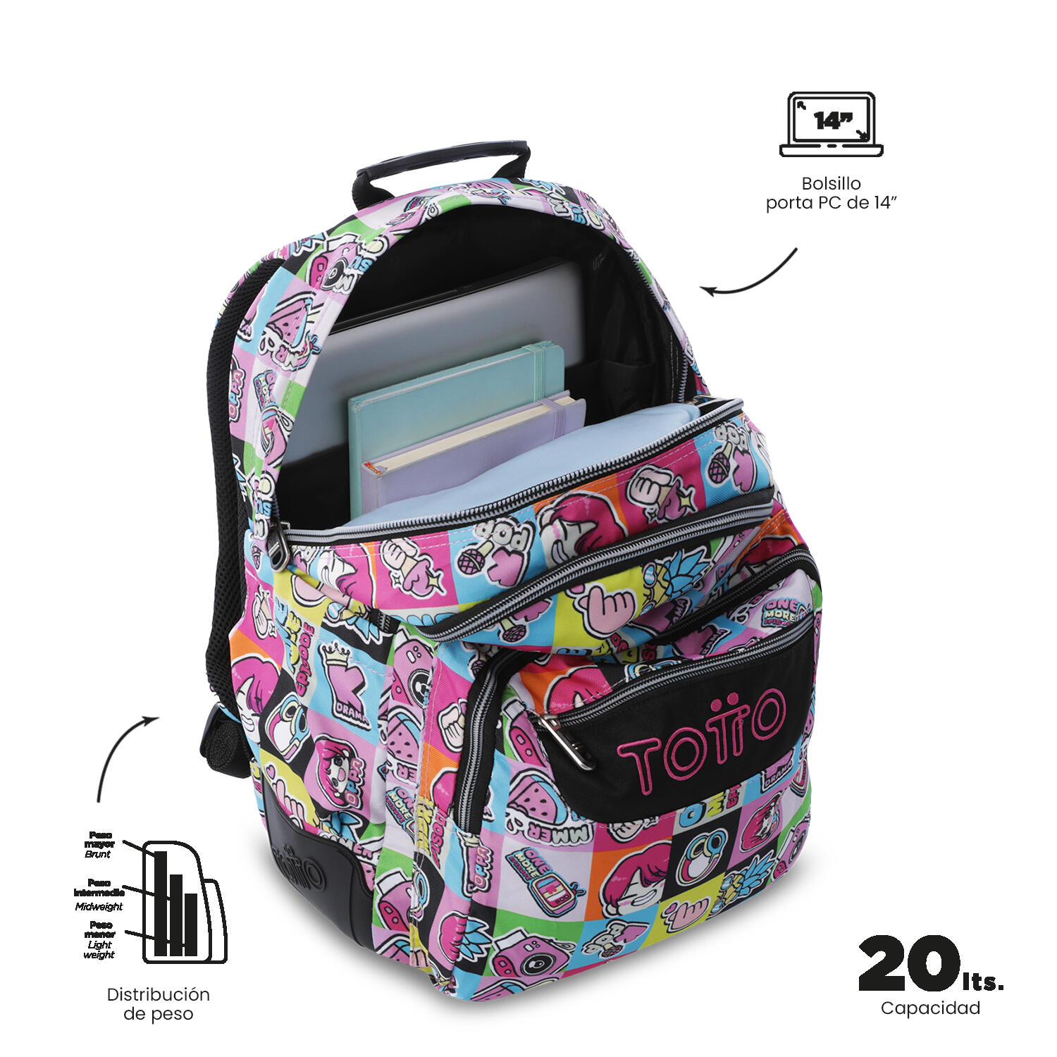 Totto Mochila escolar Rayol K-Pop Poliéster reciclado 33 x44 x 13.5 cm 5/5