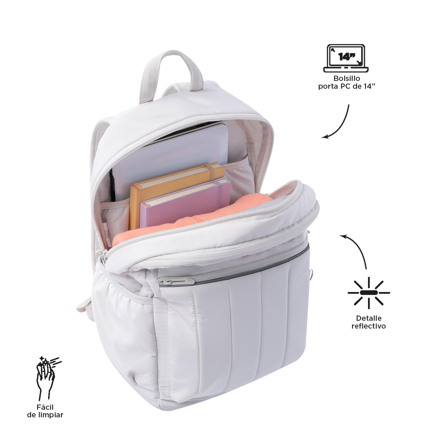 Totto Mochila urbana Plaine White Sand Poliéster 44 x31 x16 cm 4/5