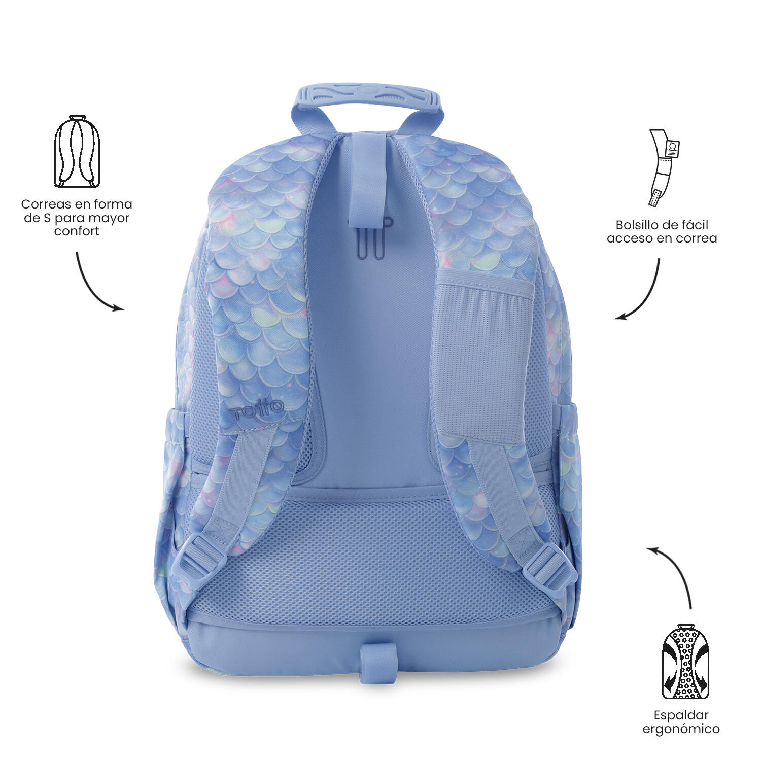 Totto Mochila escolar Acuareles Escamas Poliéster reciclado 33 x44 x 14 cm 4/5