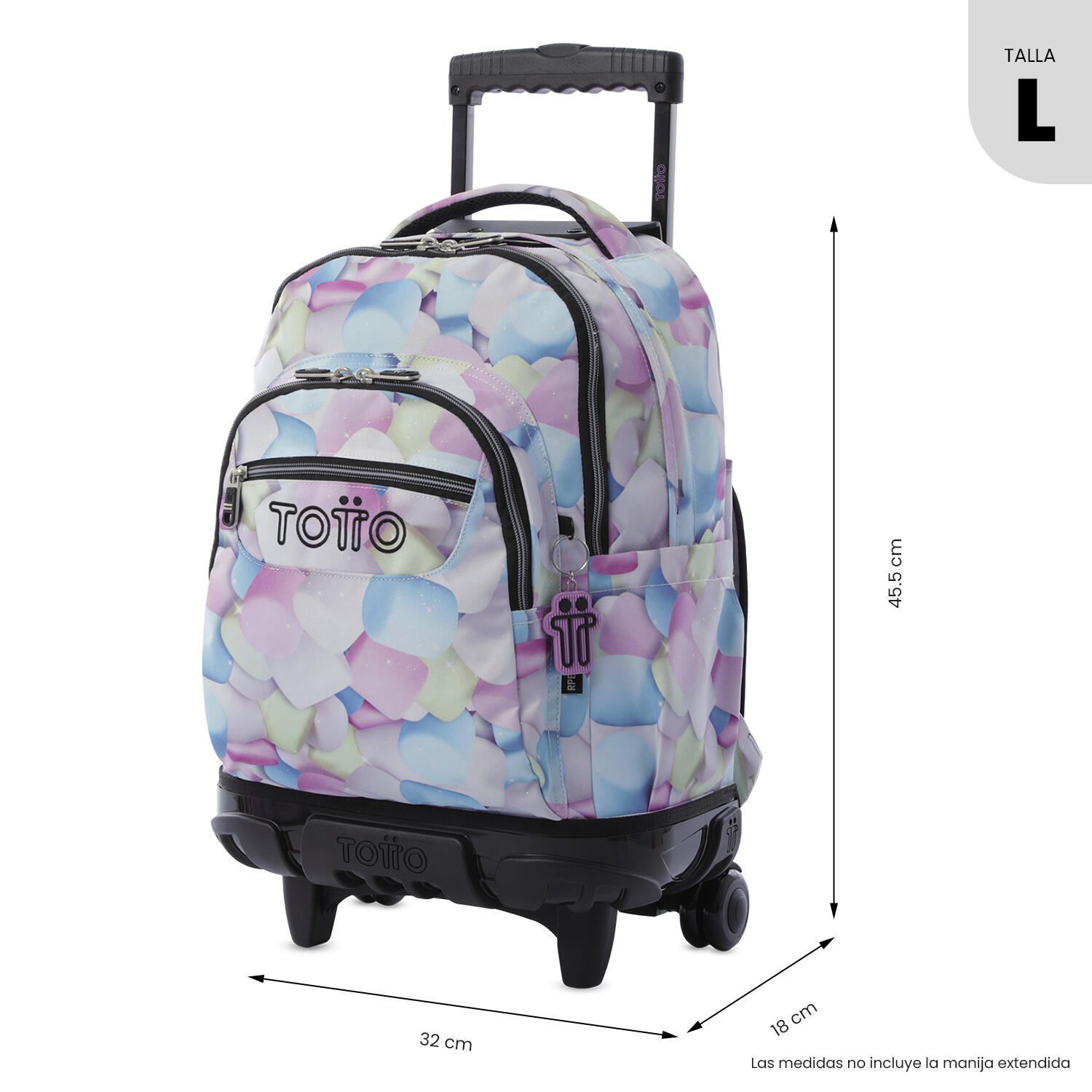 Totto Mochila escolar ruedas Renglones Glitter Corazones pastel Poliéster recic 3/5
