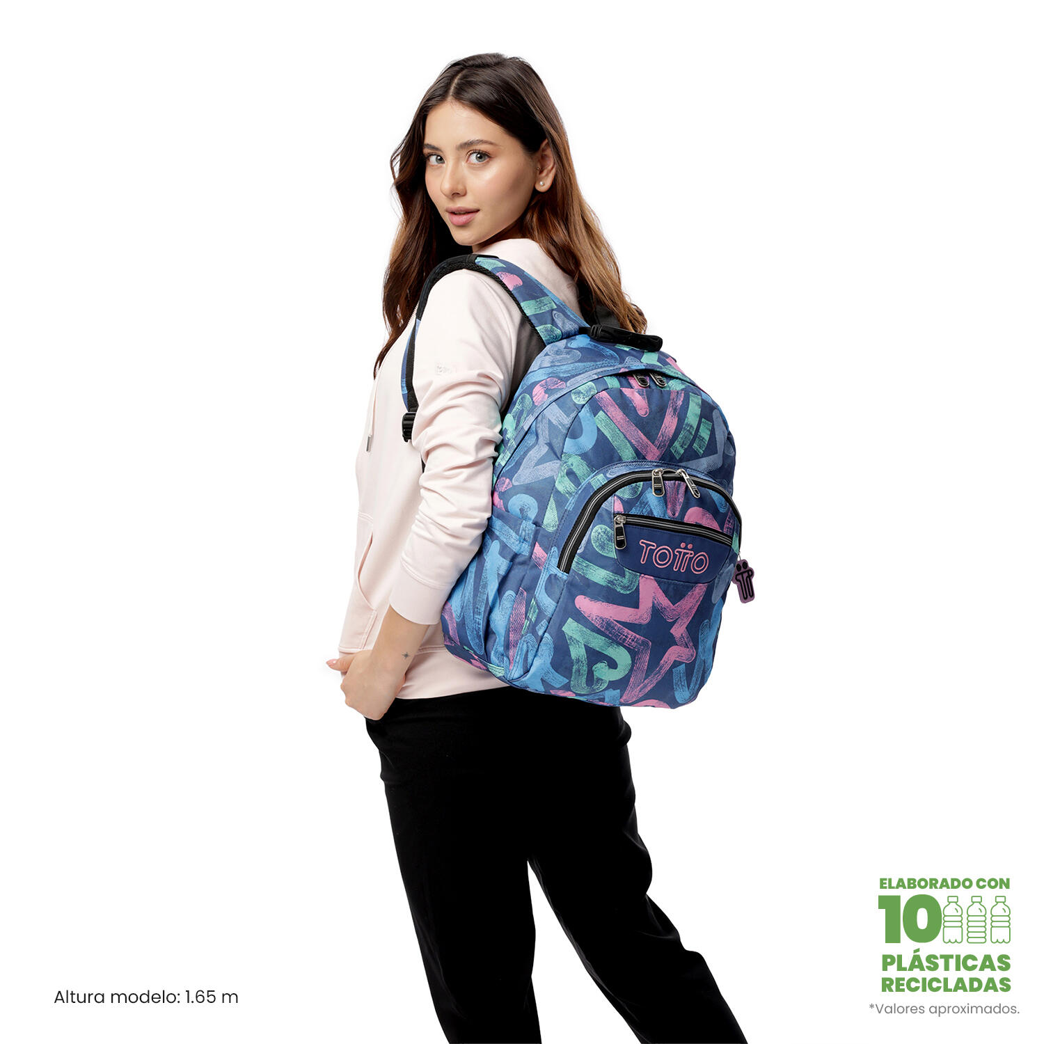 Totto Mochila escolar Acuareles Graffiti pastel Poliéster reciclado 33 x44 x 14 2/5