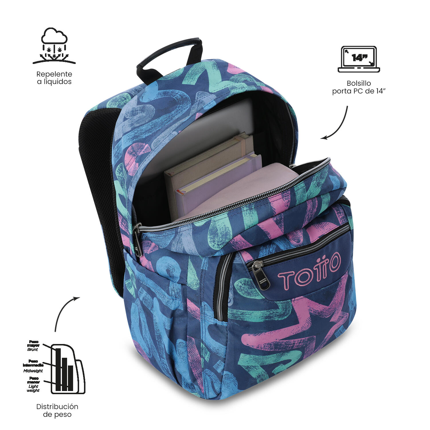Totto Mochila escolar Acuareles Graffiti pastel Poliéster reciclado 33 x44 x 14 5/5