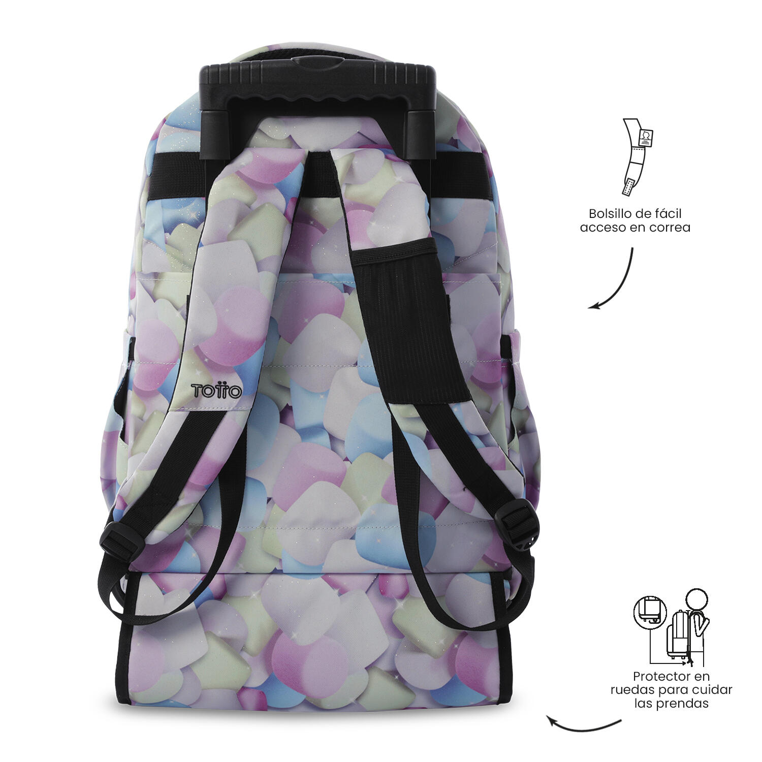 Totto Mochila escolar ruedas Renglones Glitter Corazones pastel Poliéster recic 5/5