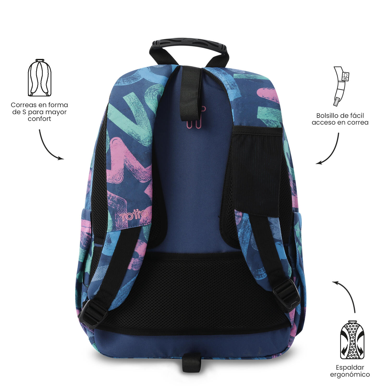 Totto Mochila escolar Acuareles Graffiti pastel Poliéster reciclado 33 x44 x 14 4/5