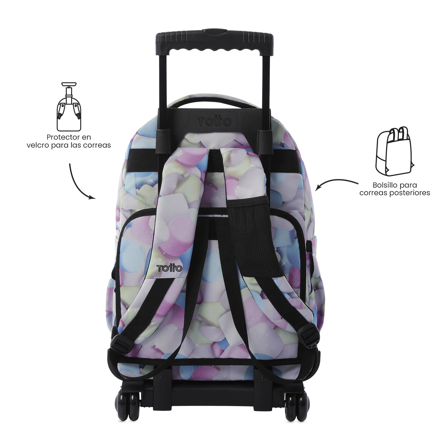 Totto Mochila escolar ruedas Renglones Glitter Corazones pastel Poliéster recic 4/5
