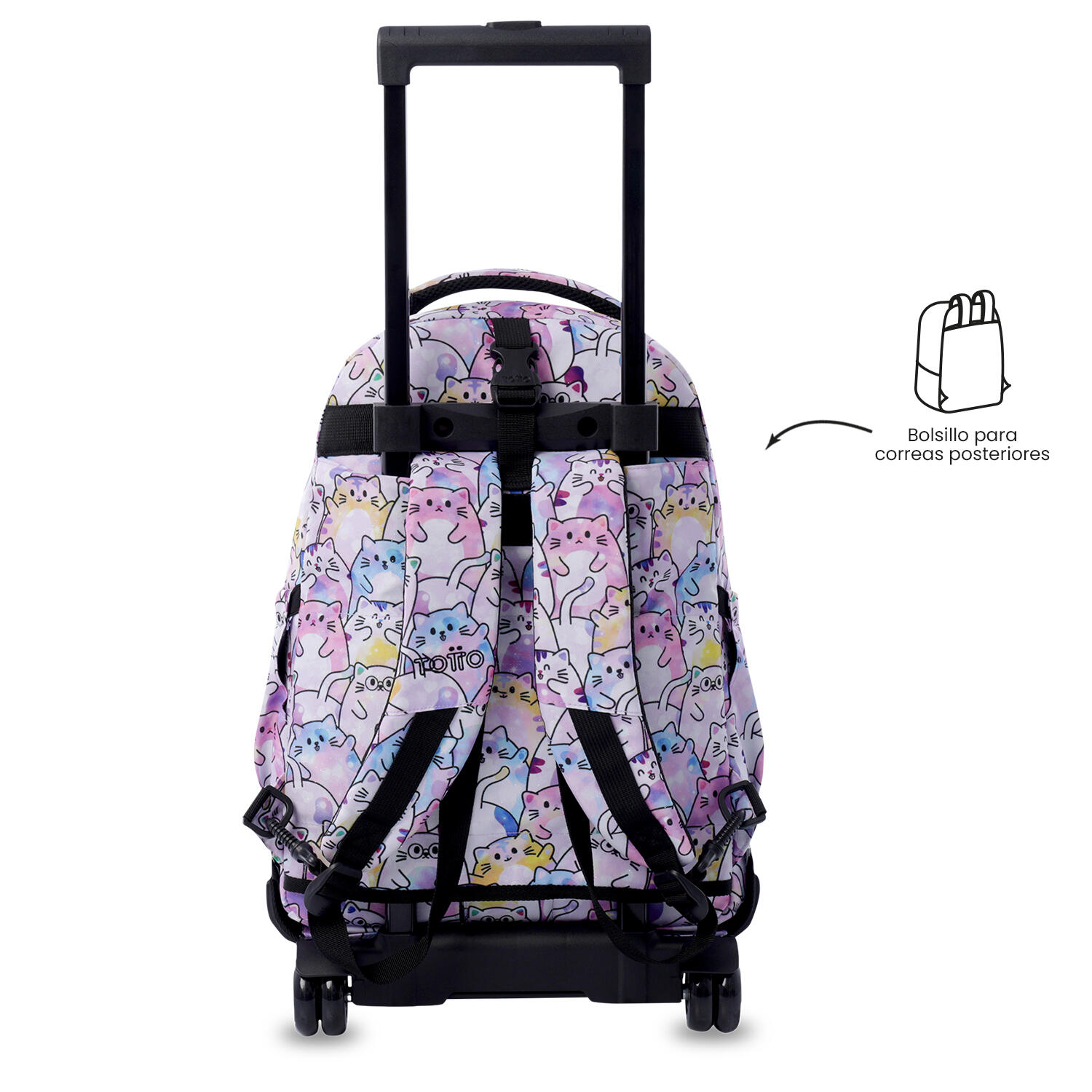 Totto Mochila escolar ruedas Tiza Desmontable Glitter Gatos Poliéster reciclado 4/5