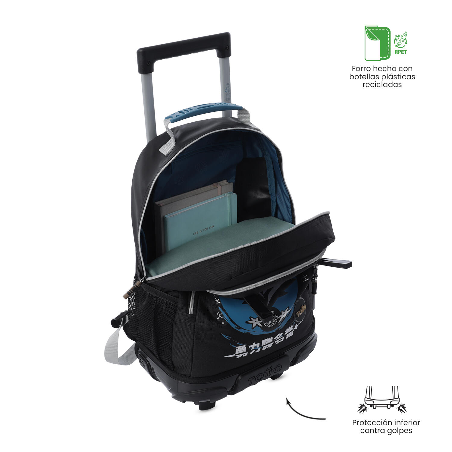 Totto Mochila infantil ruedas Hanzo Negro Poliéster 29.5 x41.5 x 19 cm 5/5