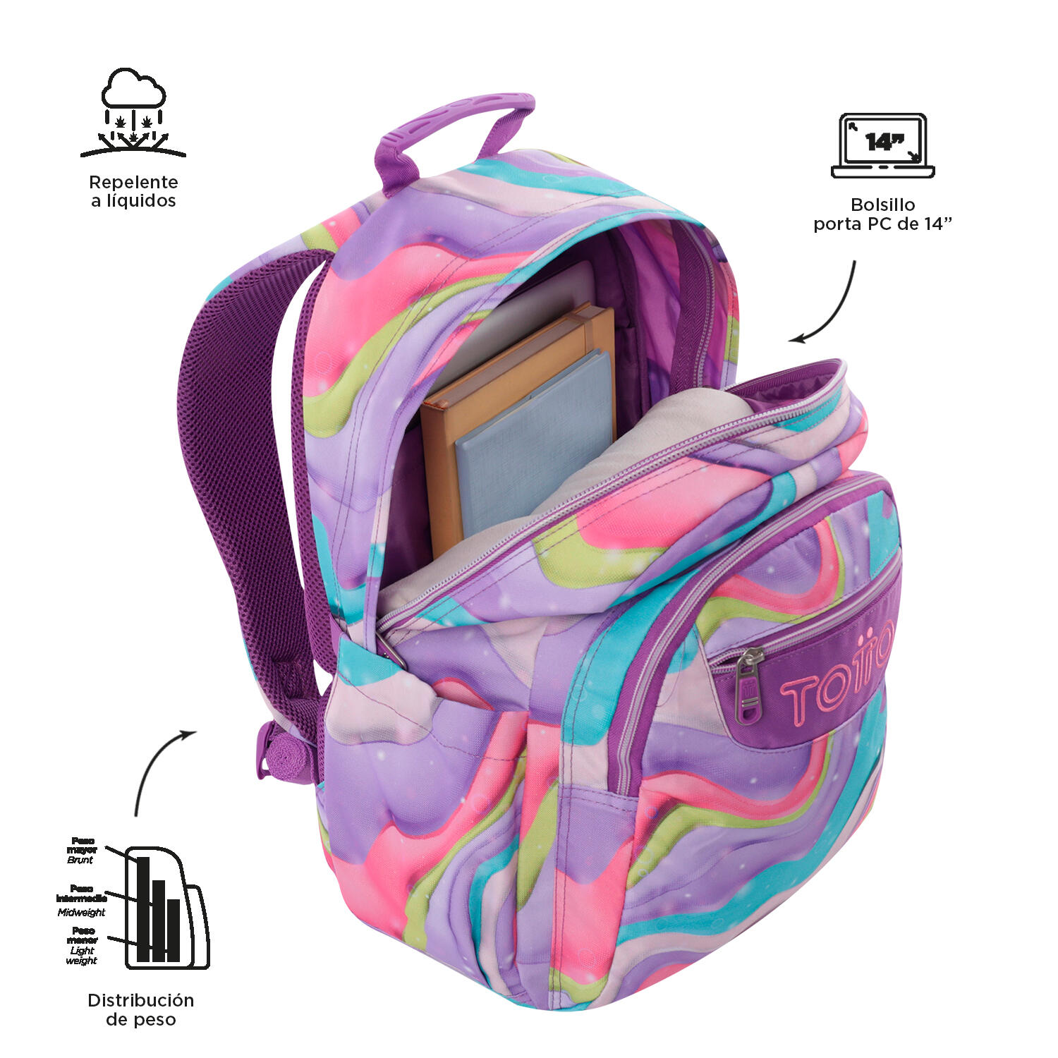 Totto Mochila escolar Acuareles Ferri Poliéster 33 x44 x14 cm 4/5