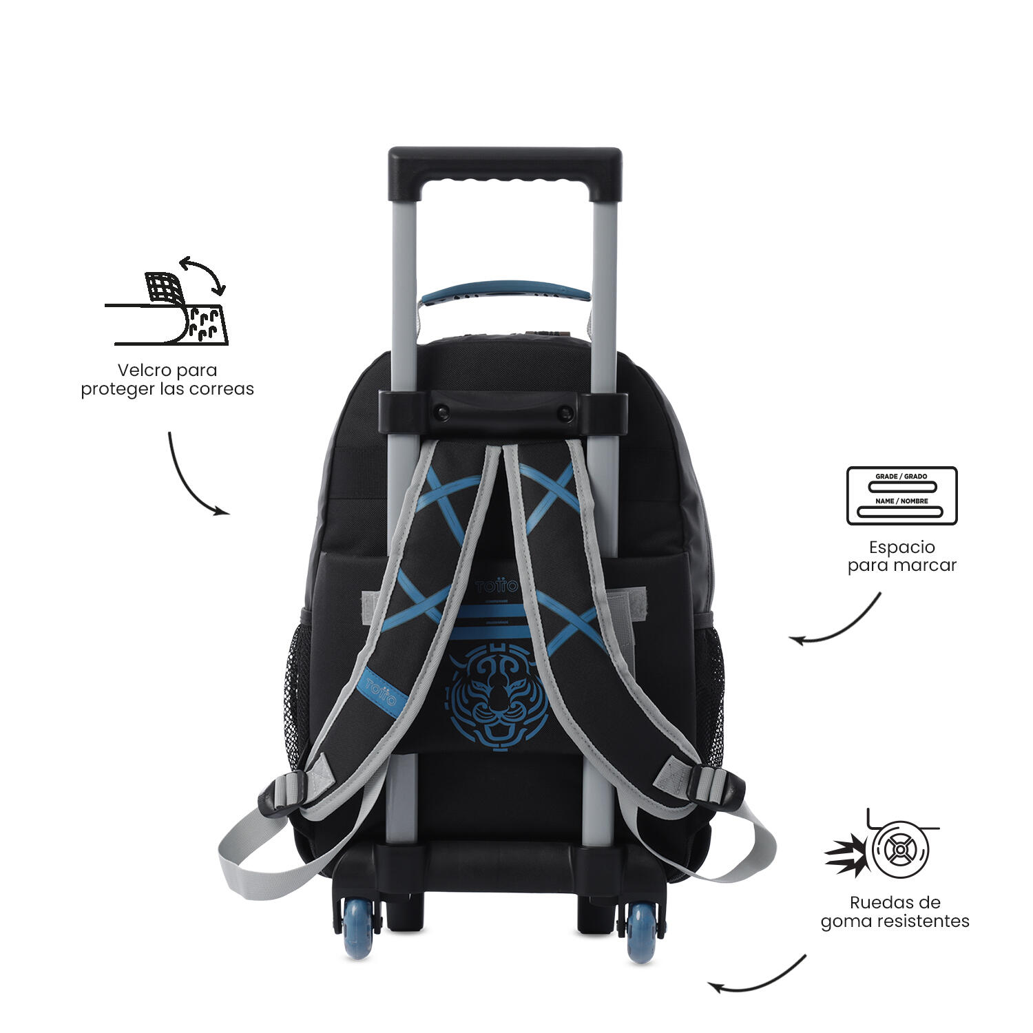 Totto Mochila infantil ruedas Hanzo Negro Poliéster 29.5 x41.5 x 19 cm 4/5
