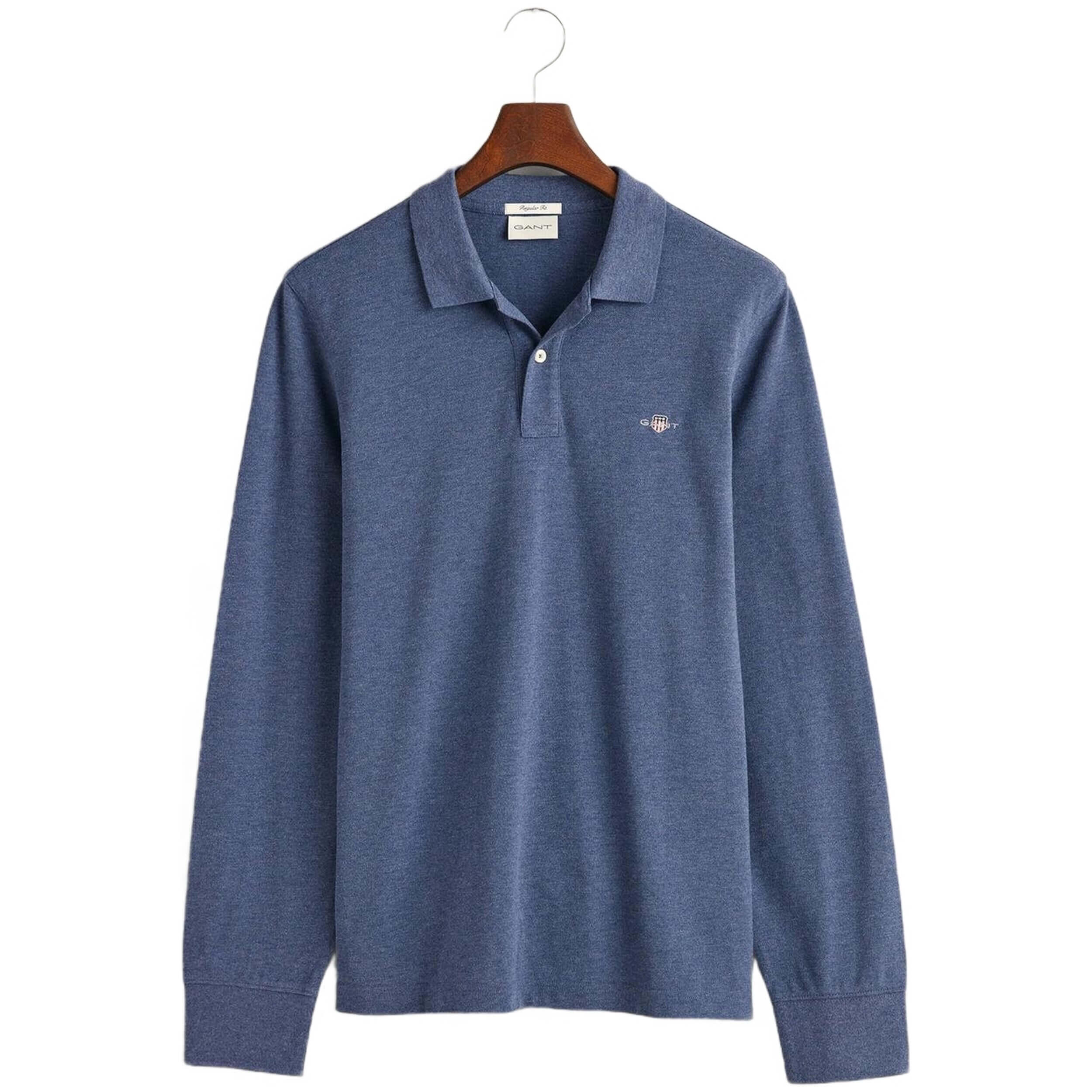 Heren Polo Shirt GANT Shield Logo Donker Jeansblauw Melange 5/5