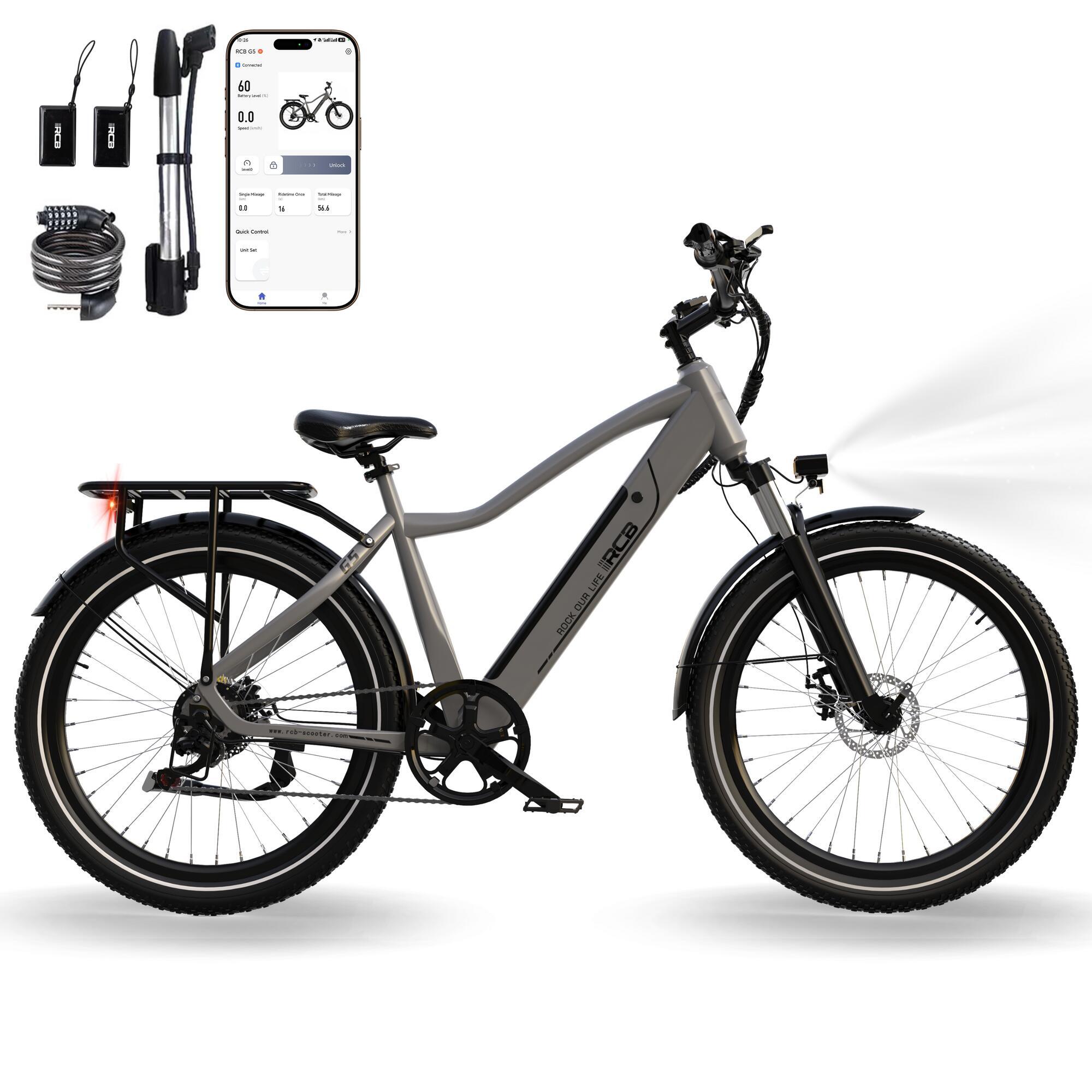 Rcb - Vélo Electrique Adulte 27.5" E-bike, App, Nfc, Rcb-g5​ - Vélo Tout Chemin - Gris - Decathlon