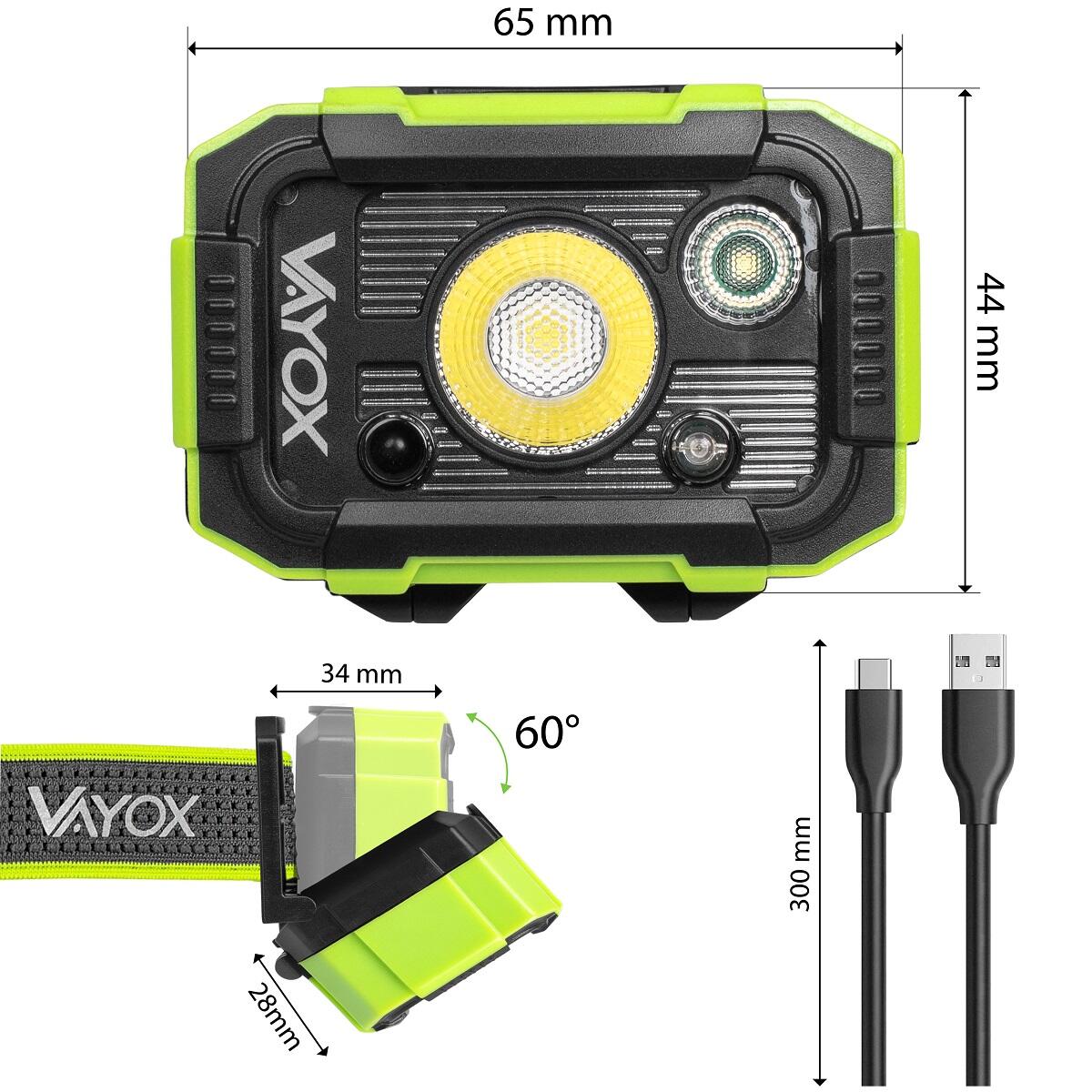 Lanterna frontal Vayox VA0415, 500lm, recarregável, USB-C, resistente 5/7