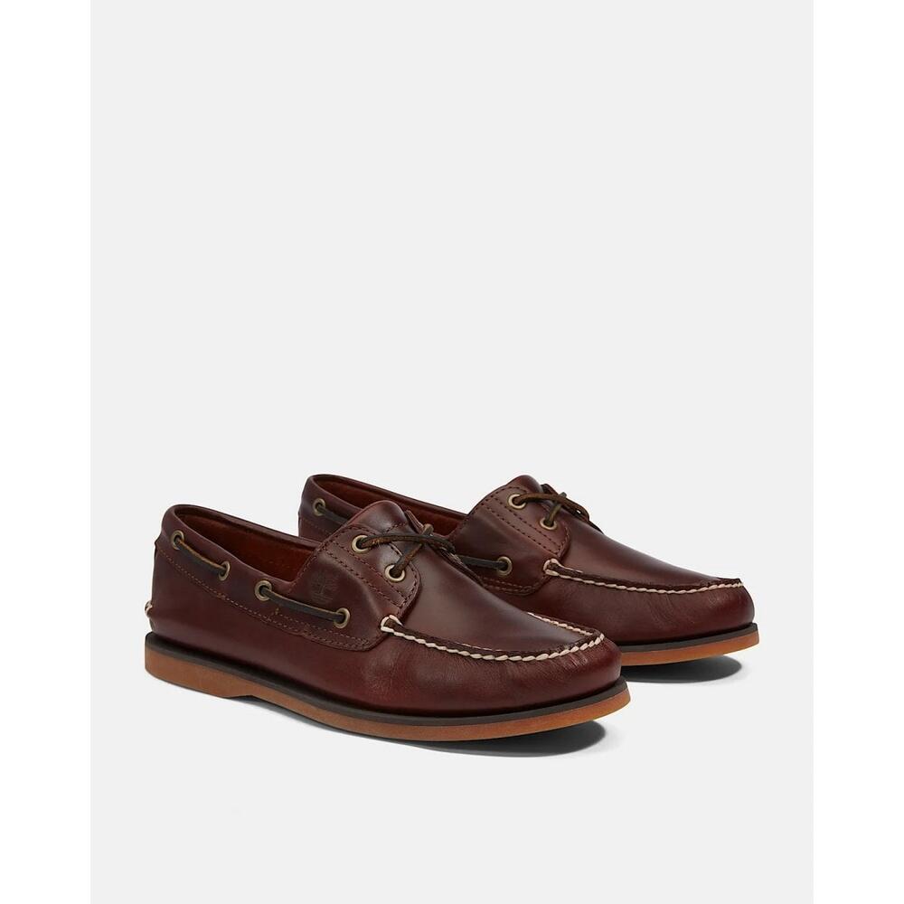 Scarpe da barca uomo 2-eye in pelle marrone 2/6