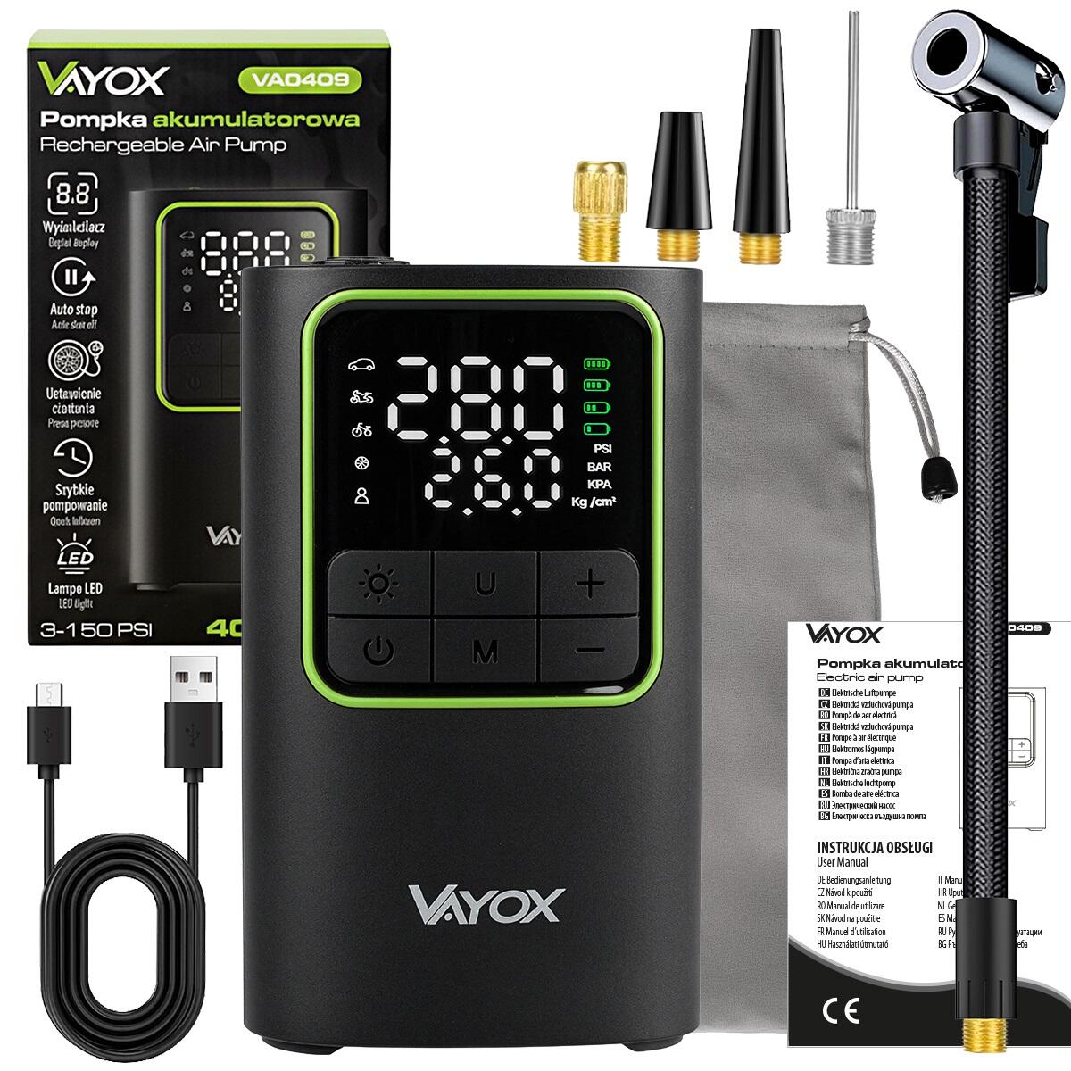 Fietspomp oplaadbaar Vayox VA0409 4000mAh 10,3BAR powerbank compressor 7/8