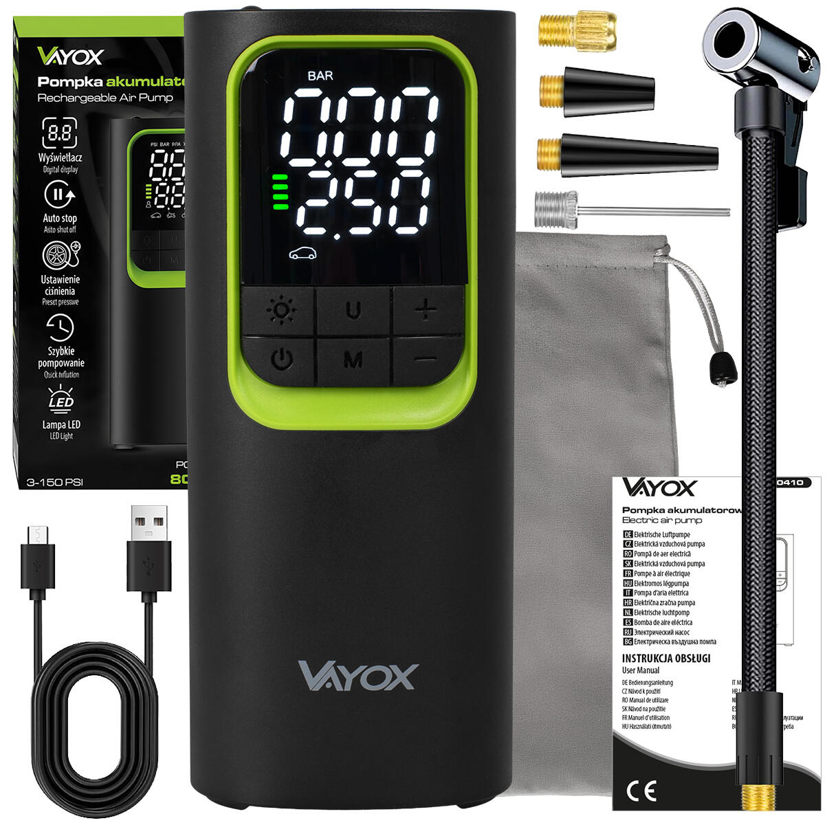 Bomba de bicicleta a bateria Vayox VA0410 8000mAh 10,3BAR powerbank compressor 7/7