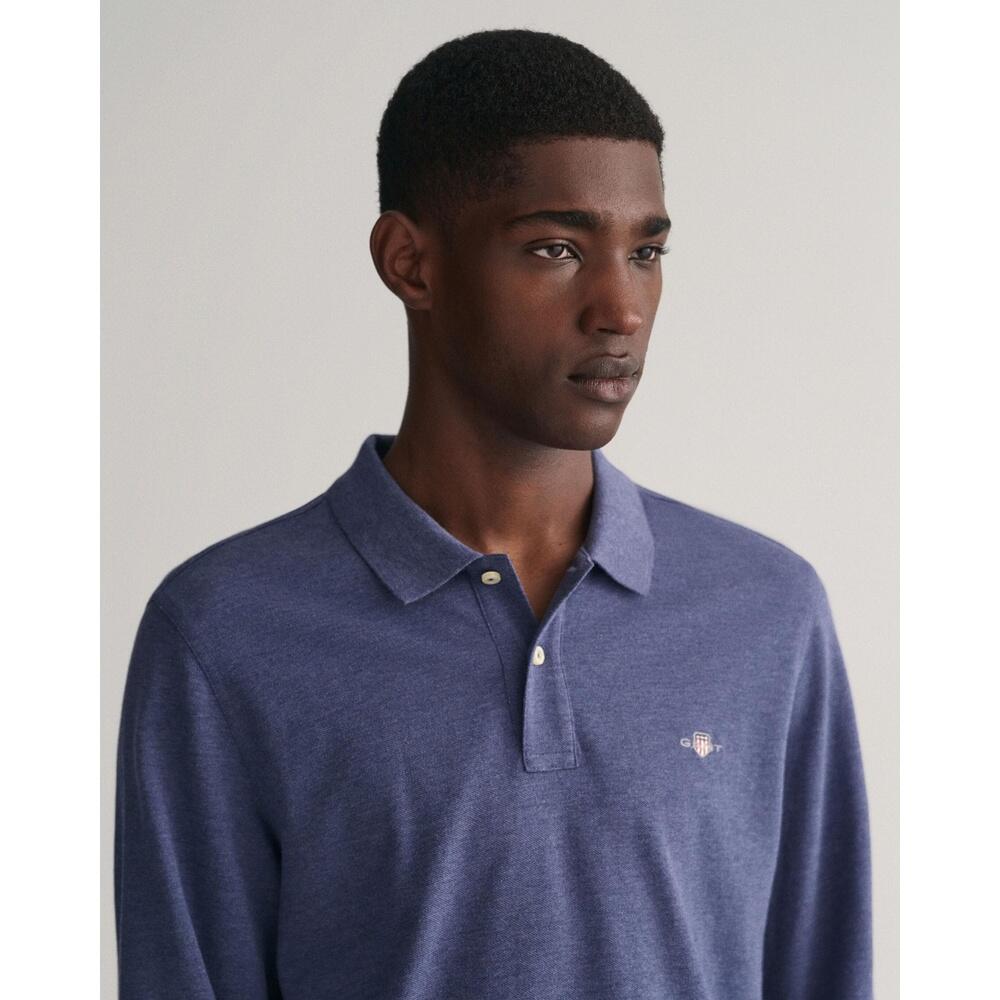 Heren Polo Shirt GANT Shield Logo Donker Jeansblauw Melange 3/5