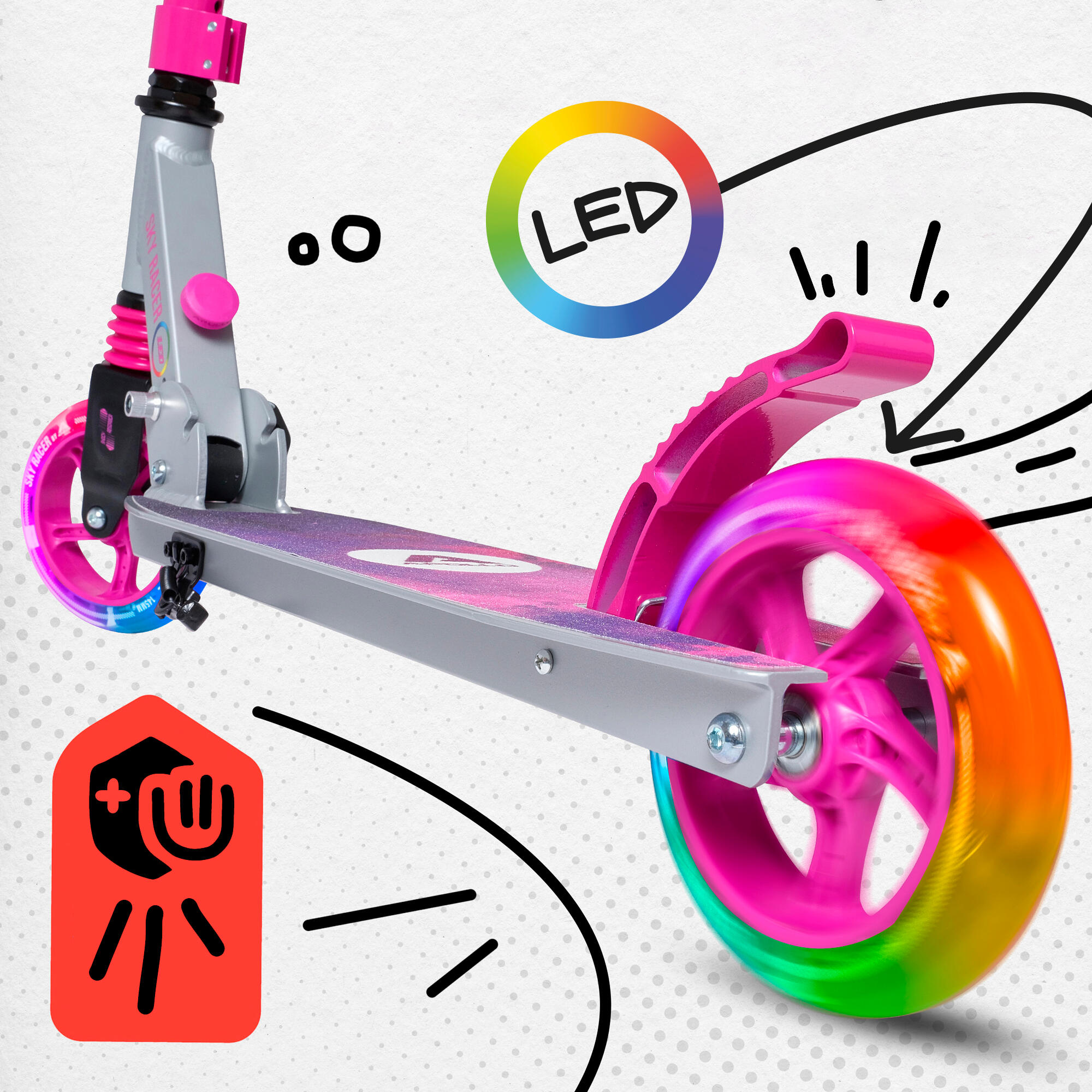 Apollo SkyRacer Trottinette 145 mm à suspension LED pliable 3/7