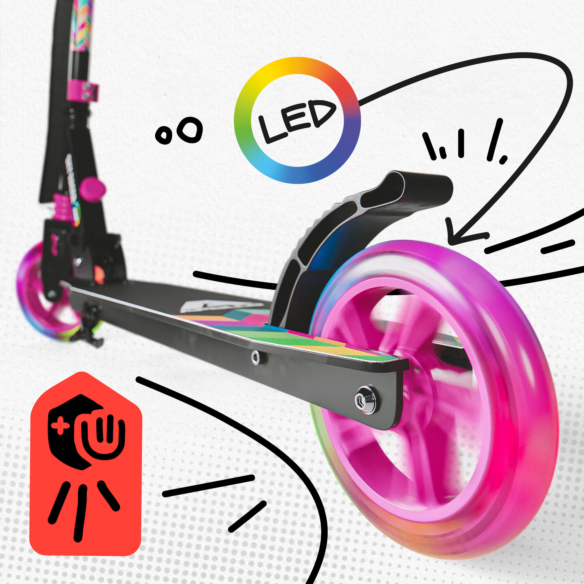 Apollo SkyRacer Scooter 145 mm con suspensión ruedas LED plegable 3/7
