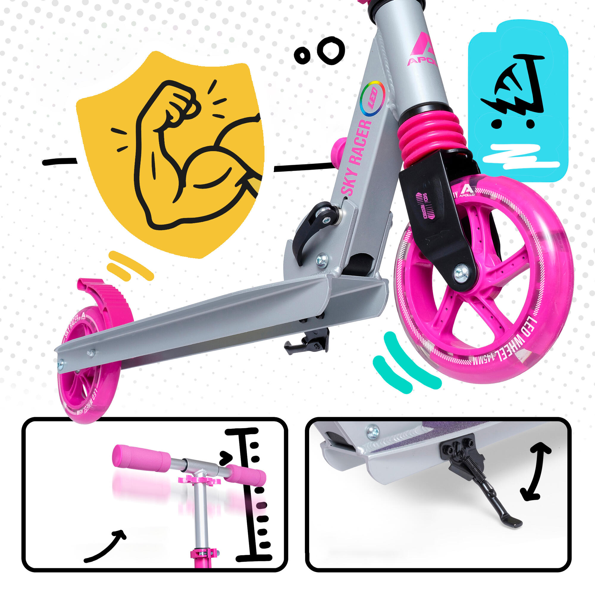 Apollo SkyRacer Trottinette 145 mm à suspension LED pliable 2/7