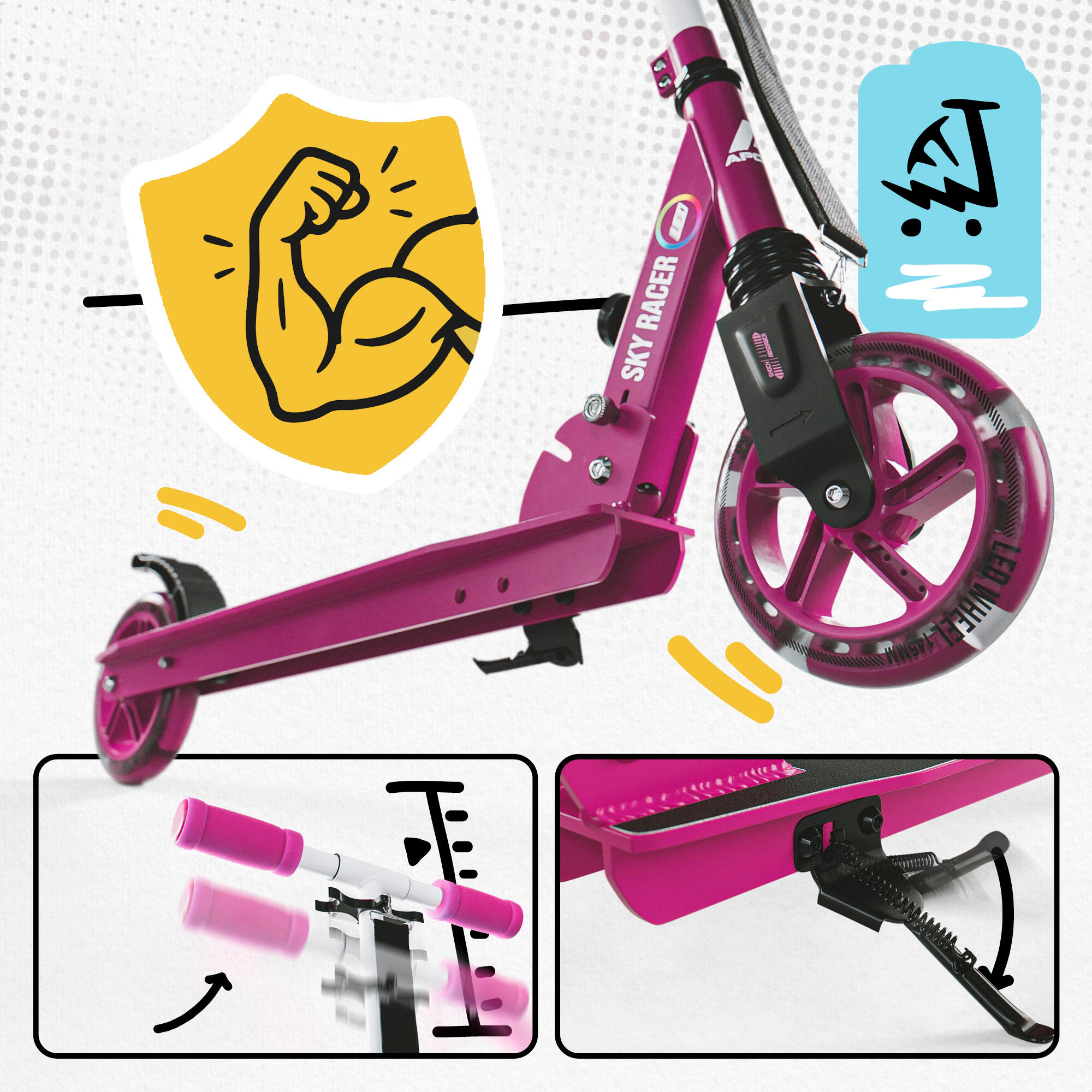 Apollo SkyRacer Trottinette 145 mm à suspension LED pliable 2/7