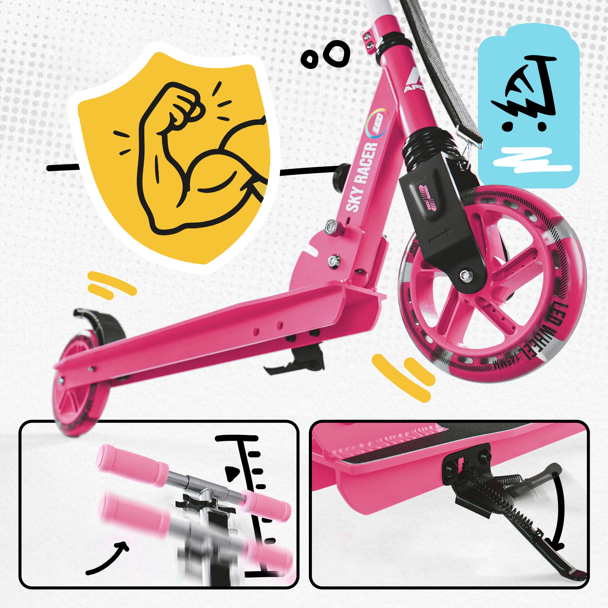 Apollo SkyRacer Trottinette 145 mm à suspension LED pliable 2/7