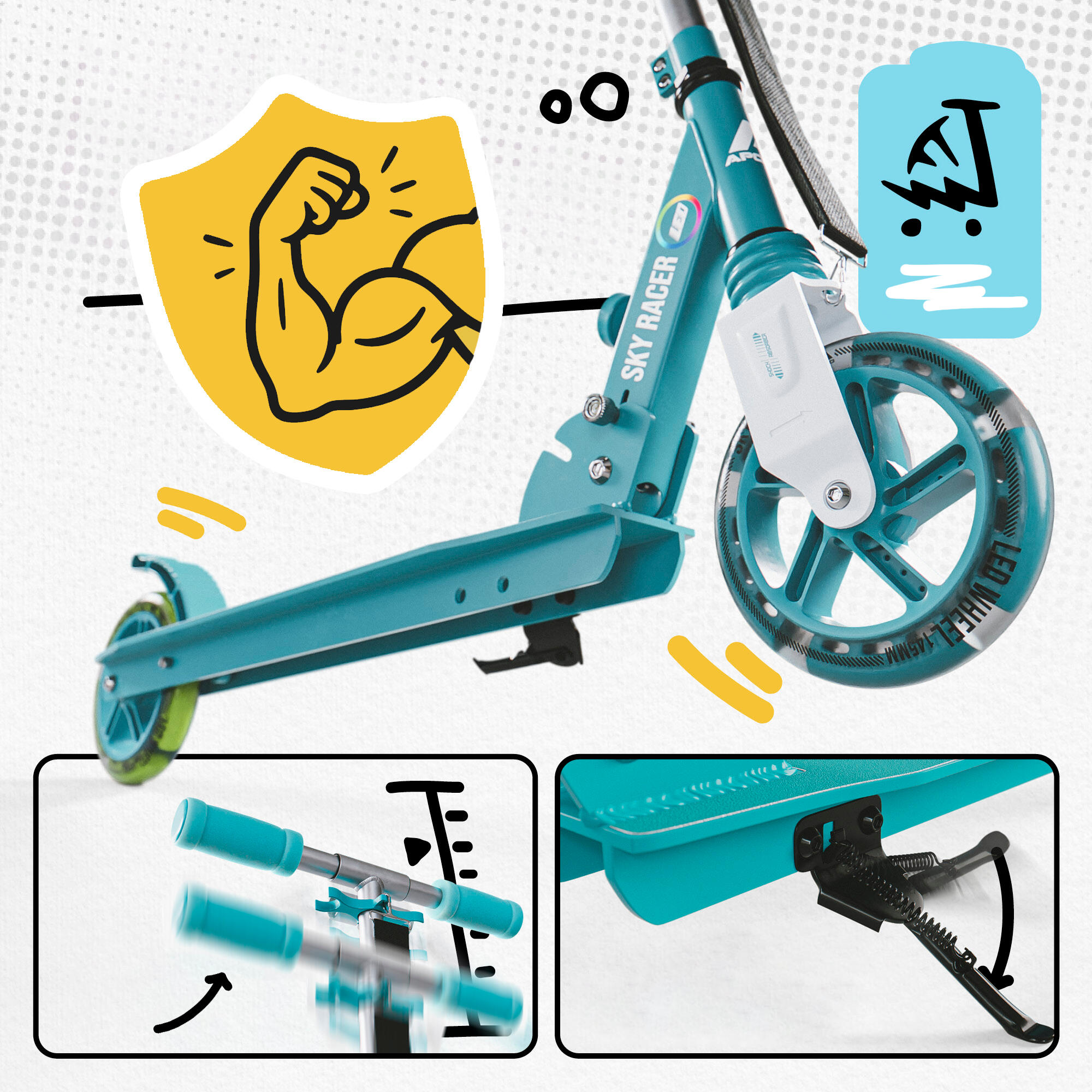 Apollo SkyRacer Trottinette 145 mm à suspension LED pliable 2/7
