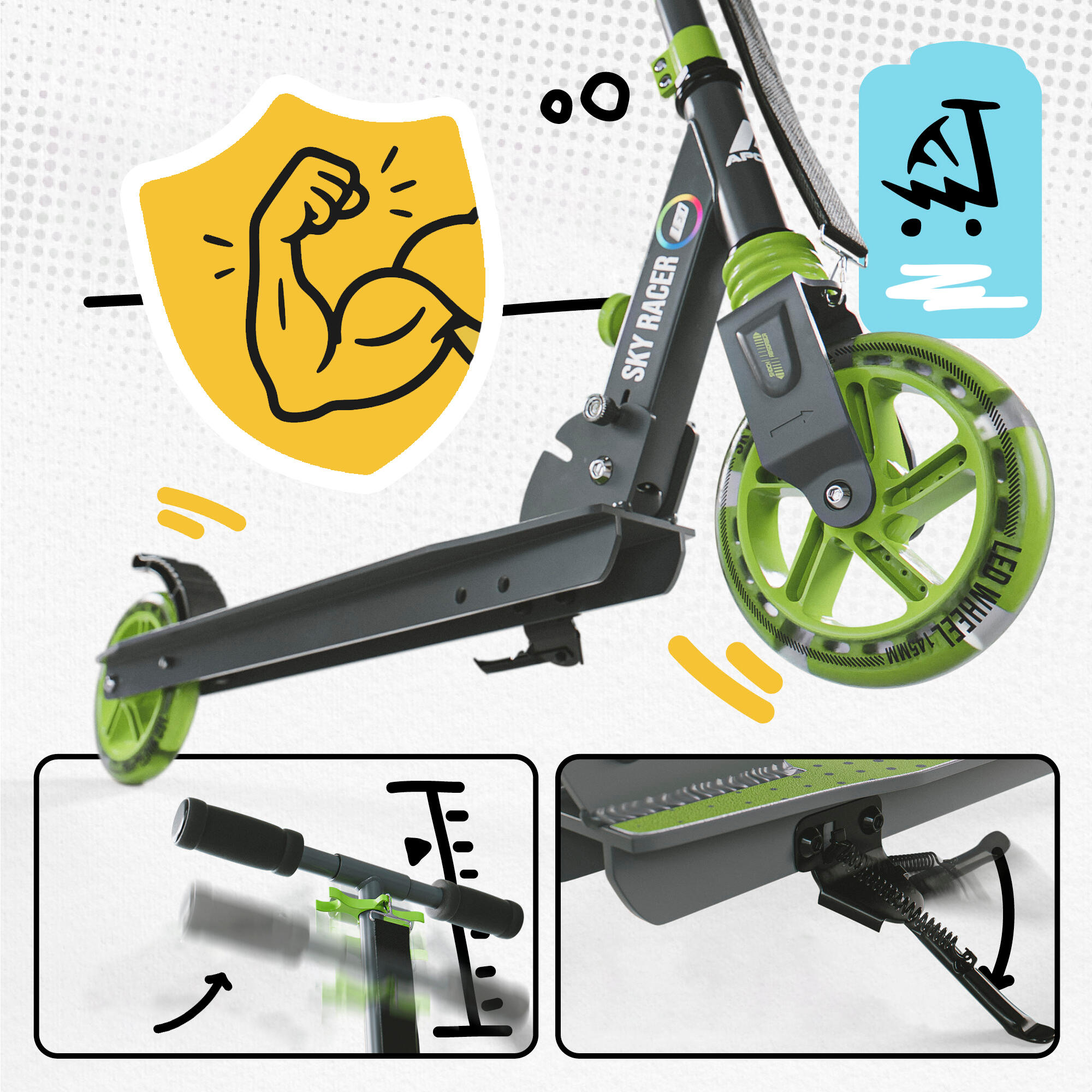 Apollo SkyRacer Trottinette 145 mm à suspension LED pliable 2/7