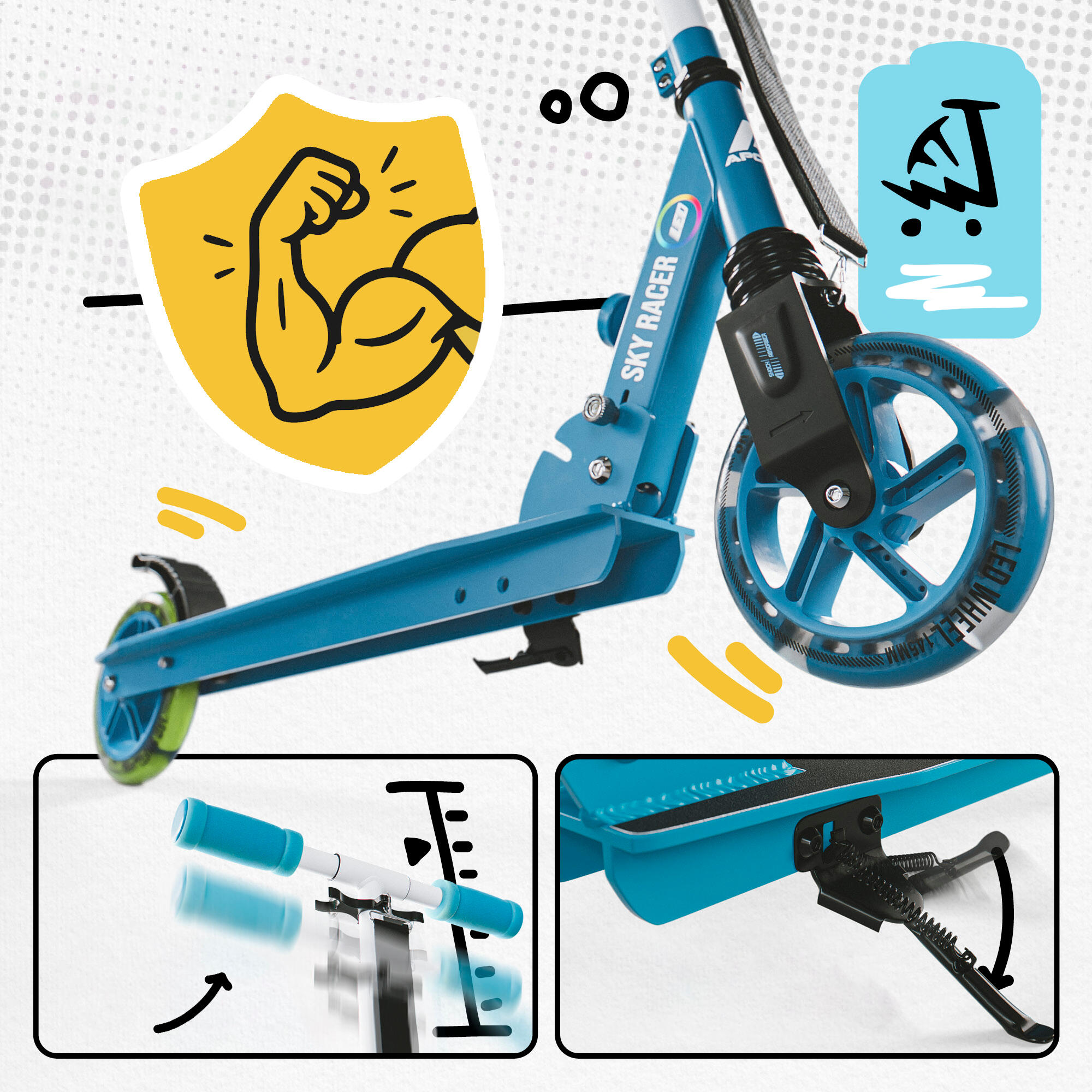 Apollo SkyRacer Trottinette 145 mm à suspension LED pliable 2/7