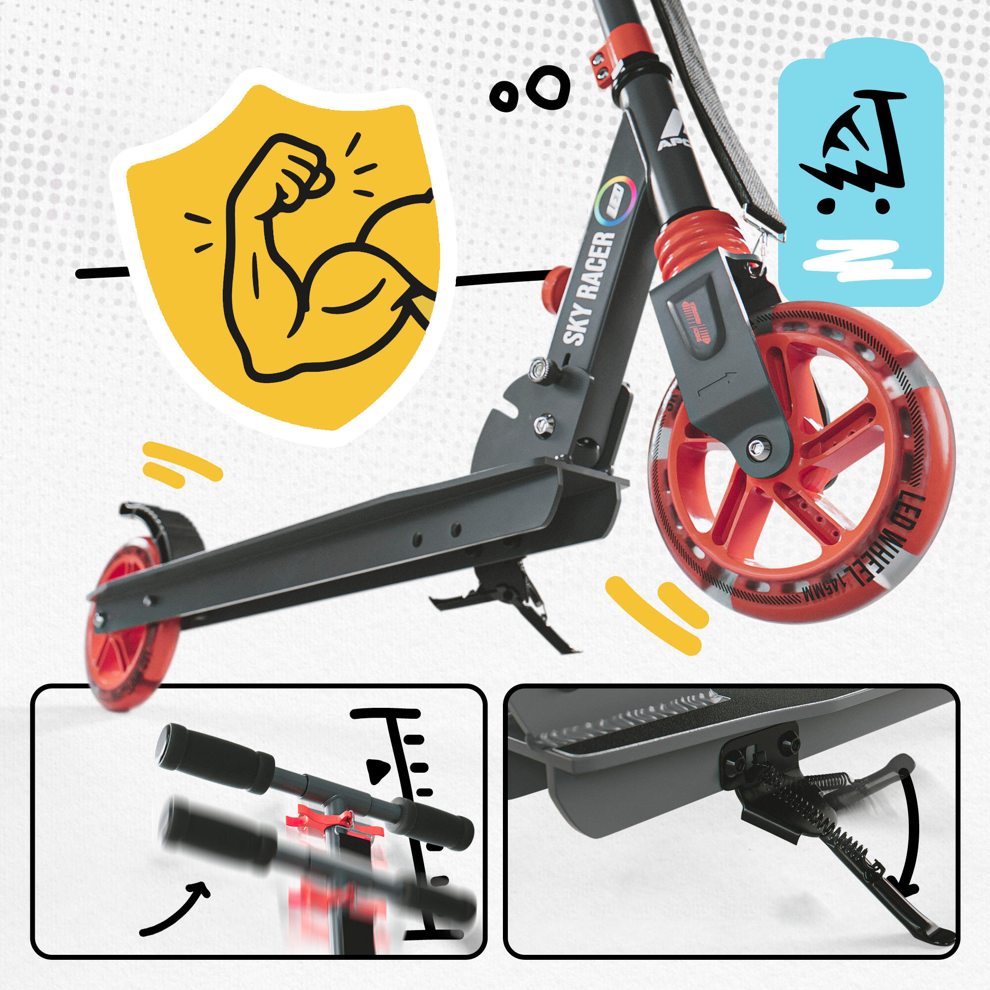 Apollo SkyRacer Trottinette 145 mm à suspension LED pliable 2/7