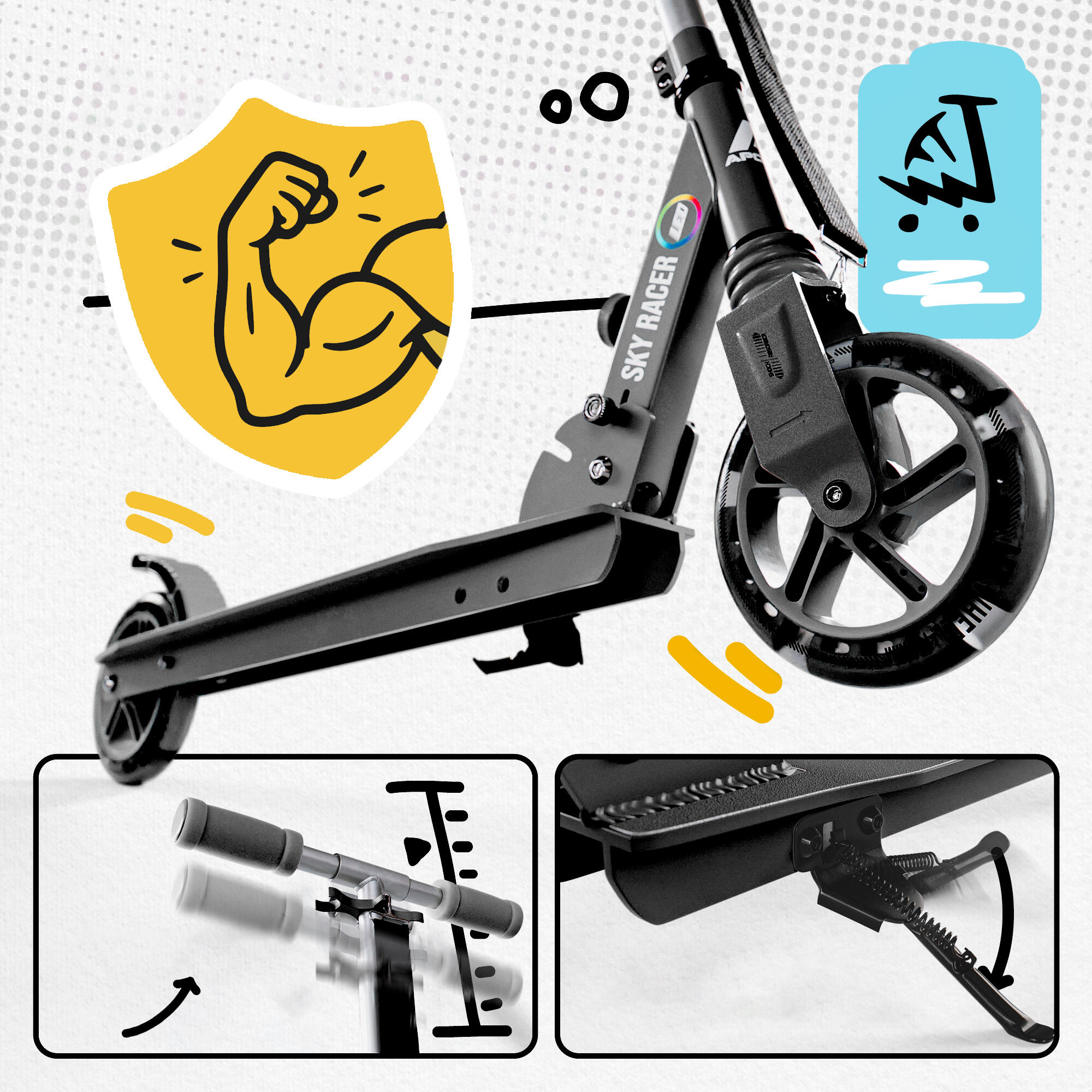 Apollo SkyRacer Trottinette 145 mm à suspension LED pliable 2/7