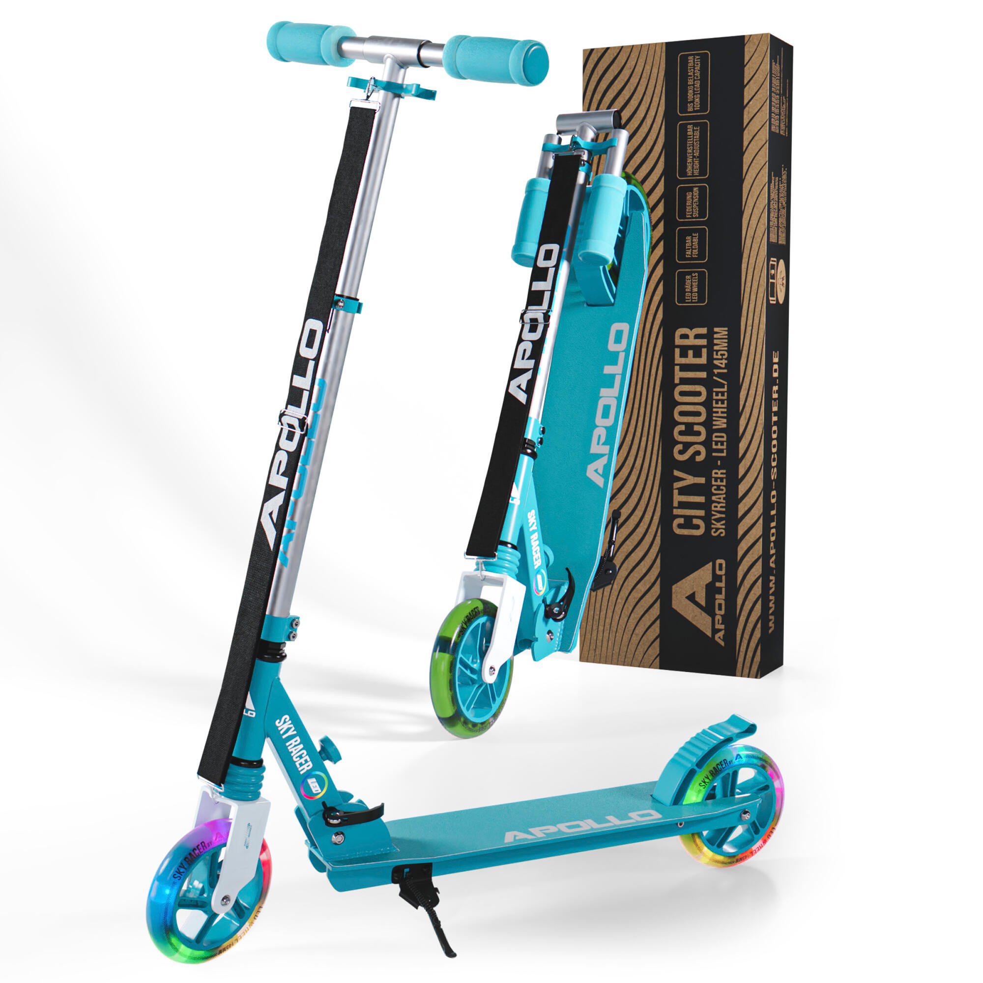 Apollo - Apollo Skyracer Trottinette 145 Mm À Suspension Led Pliable - Trottinette - Gris|vert - Taille Unique - Decathlon