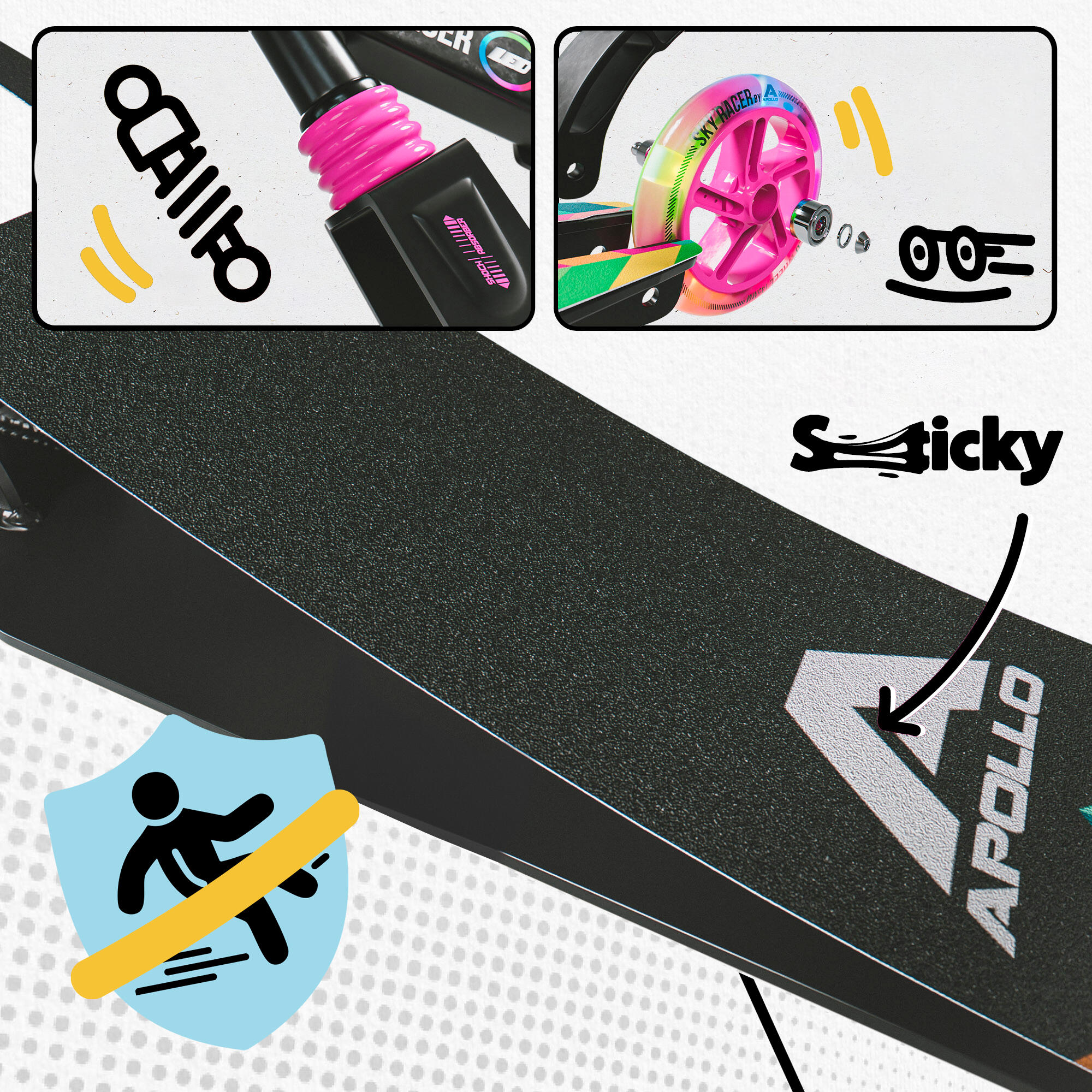 Apollo SkyRacer Scooter 145 mm con suspensión ruedas LED plegable 4/7