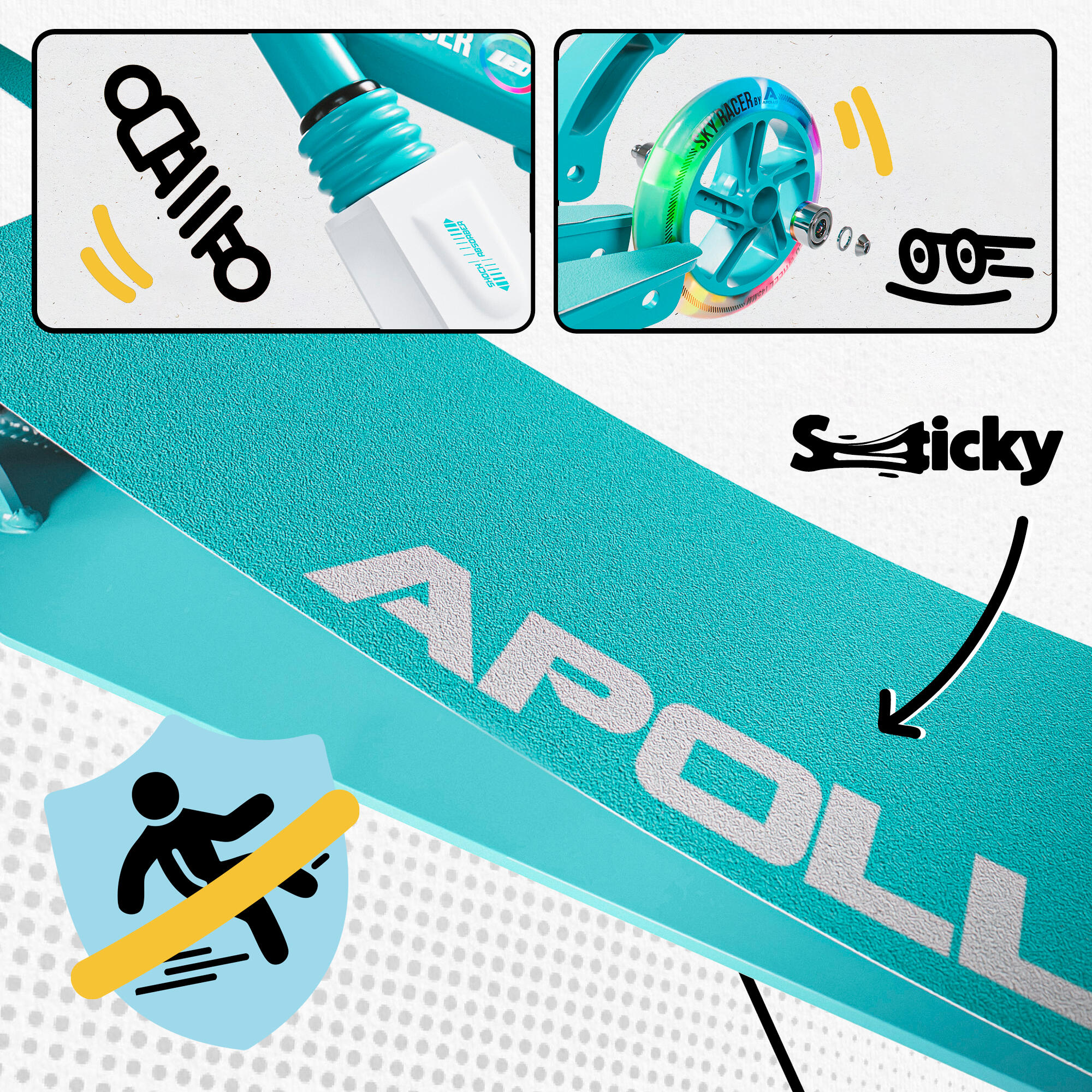 Apollo SkyRacer Trottinette 145 mm à suspension LED pliable 4/7